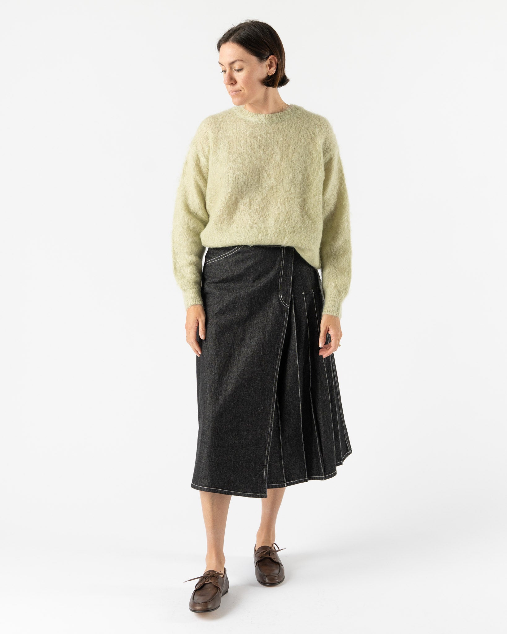 Auralee Womens Brushed Super Kid Mohair Knit Pullover in Light Khaki