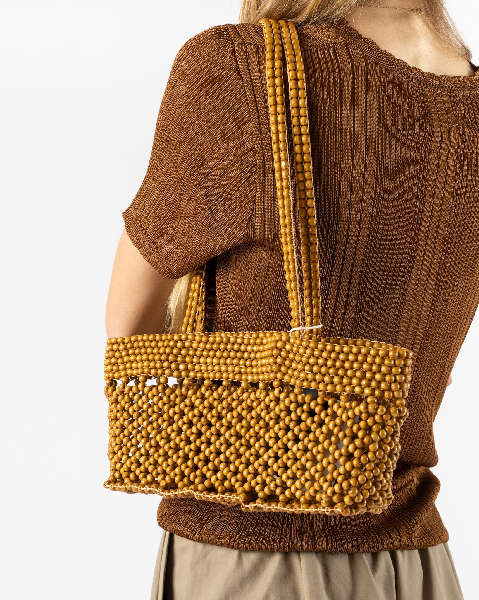 Cordera Wooden Beads Mini Bag in Ochre