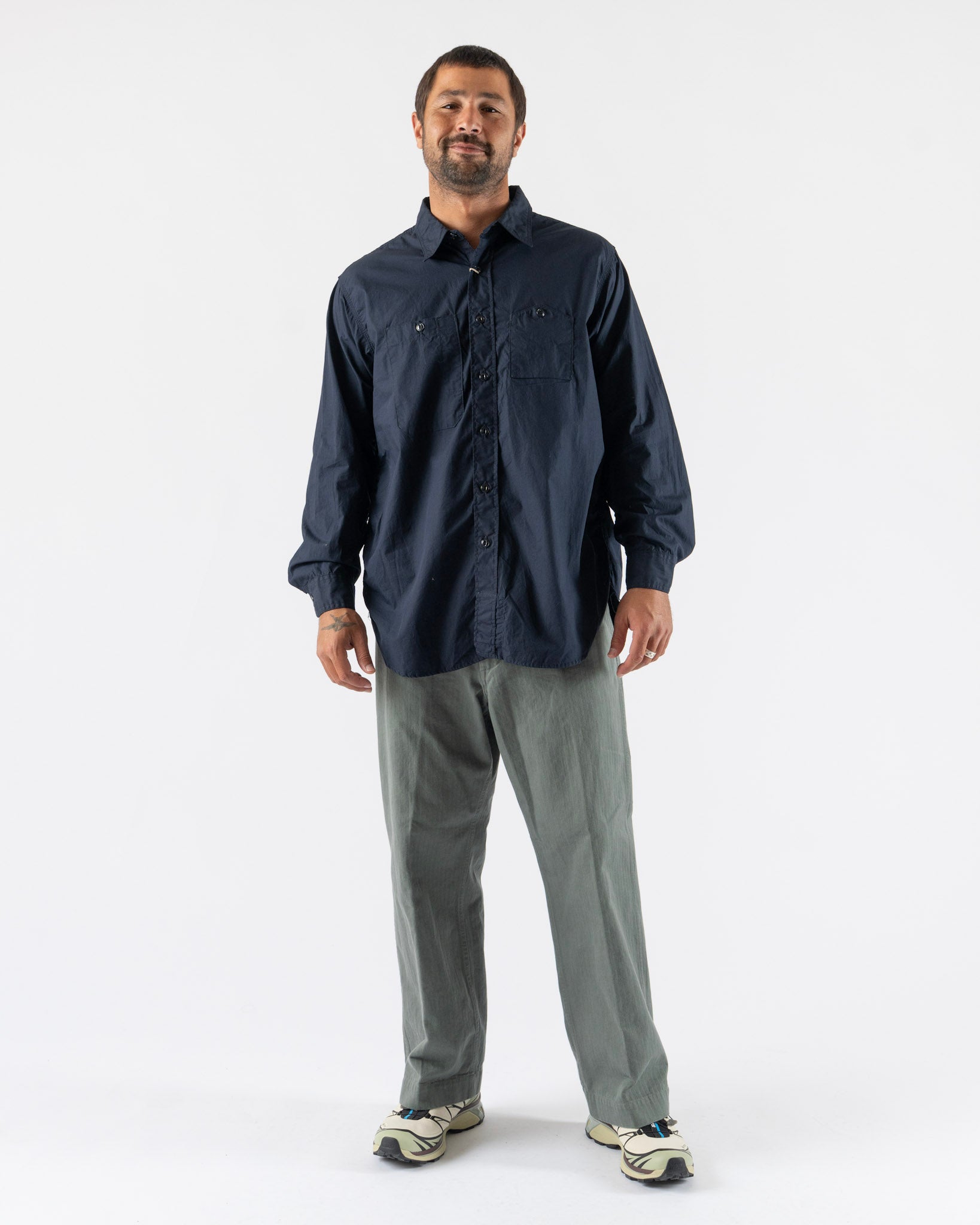 Engineered Garments Work Shirt in Navy Cotton Broadcloth