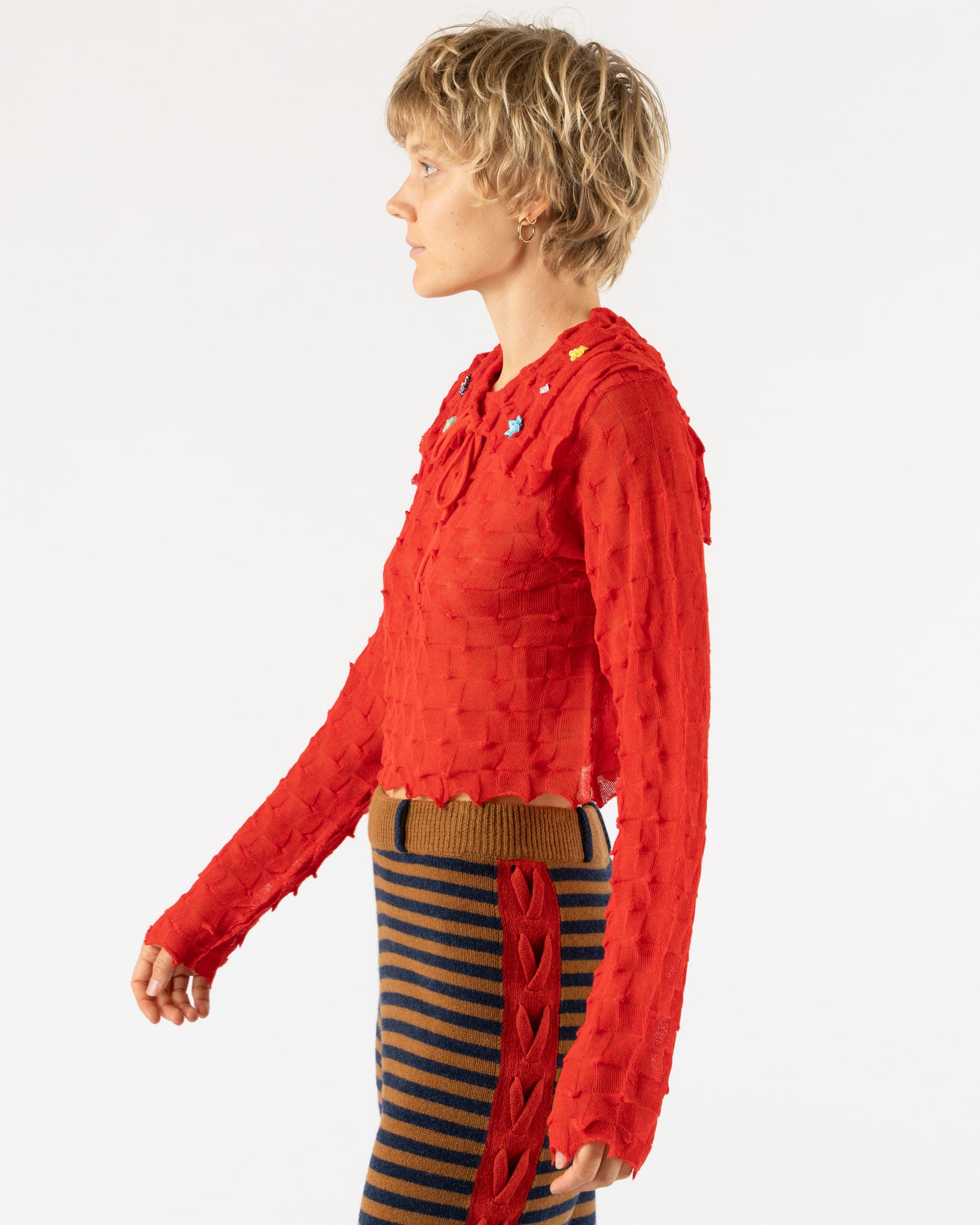 YanYan Borlor Sailor LS Crop Pullover in Red