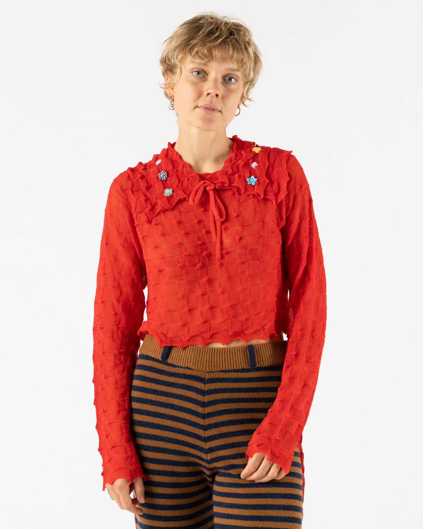 YanYan Borlor Sailor LS Crop Pullover in Red