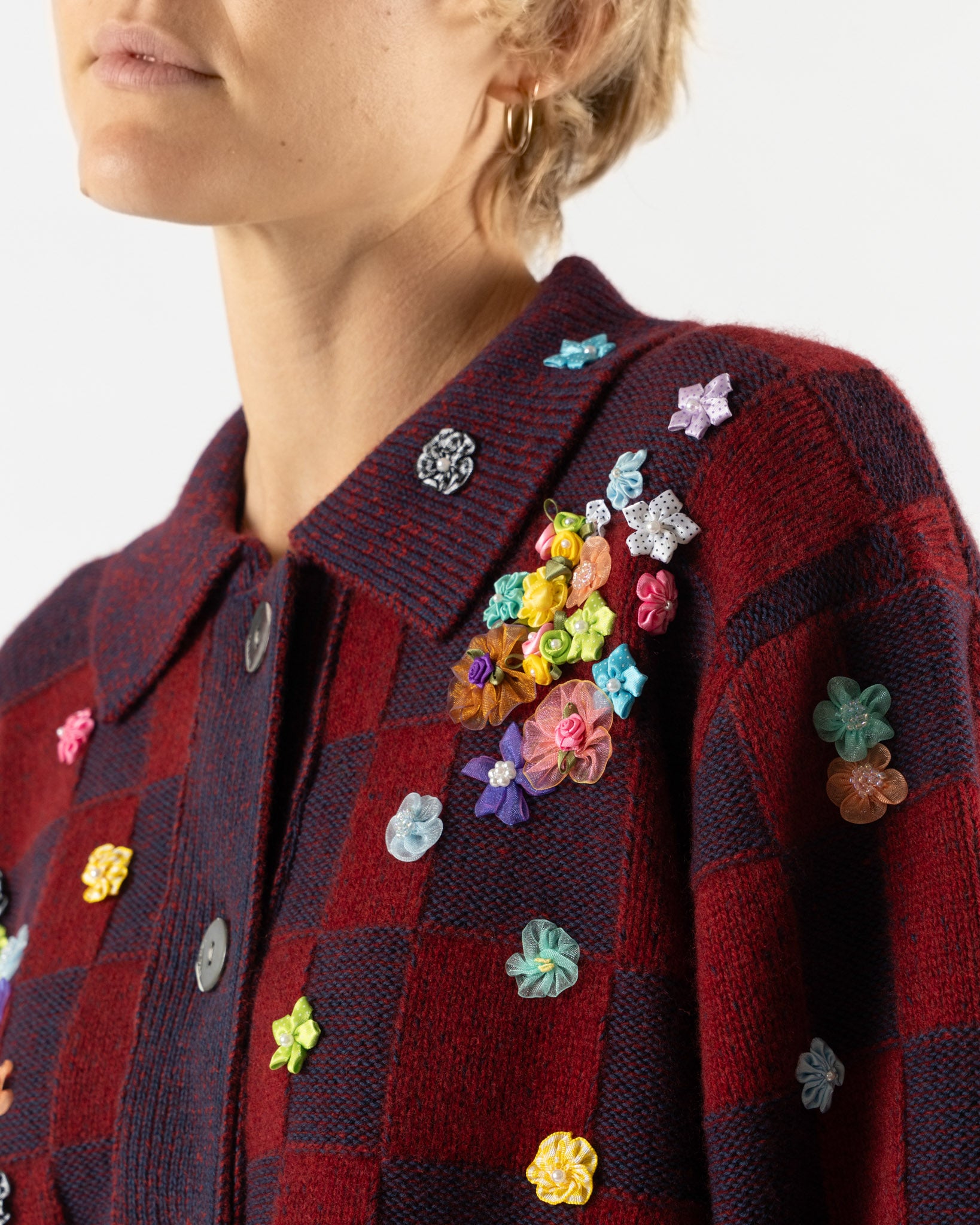 YanYan Fireworks Knitted Work Jacket in Wine/Navy