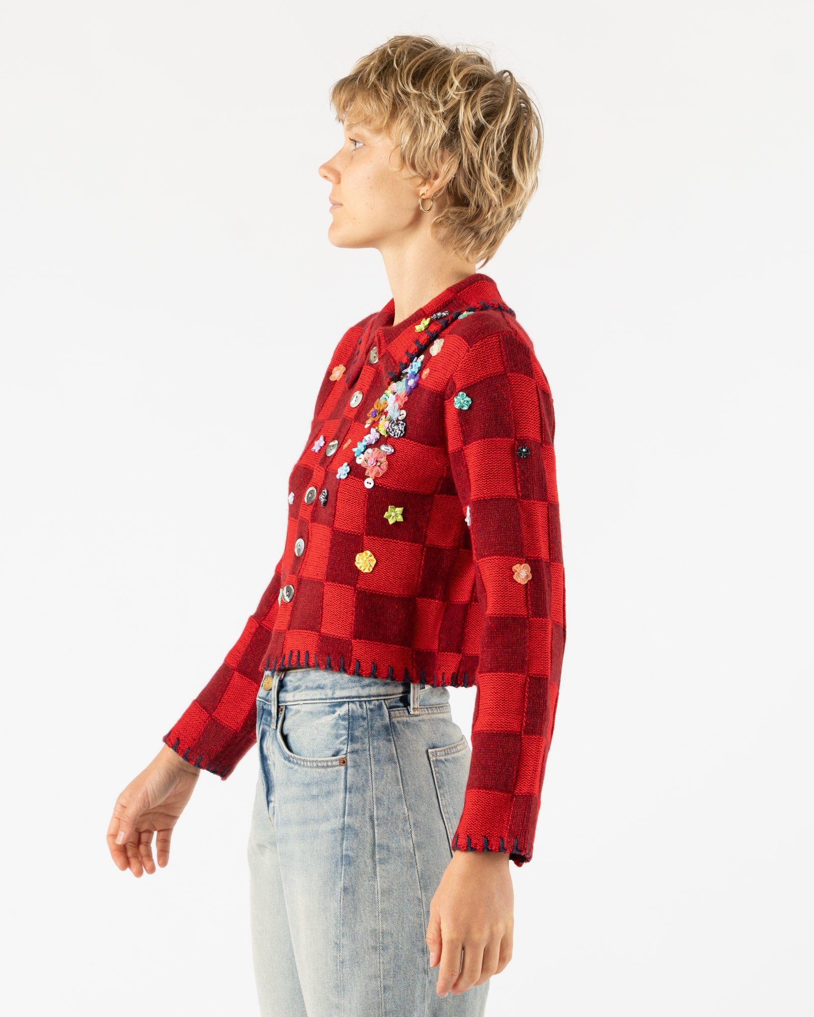 YanYan Fireworks Shrunken Work Jacket in Wine/Red