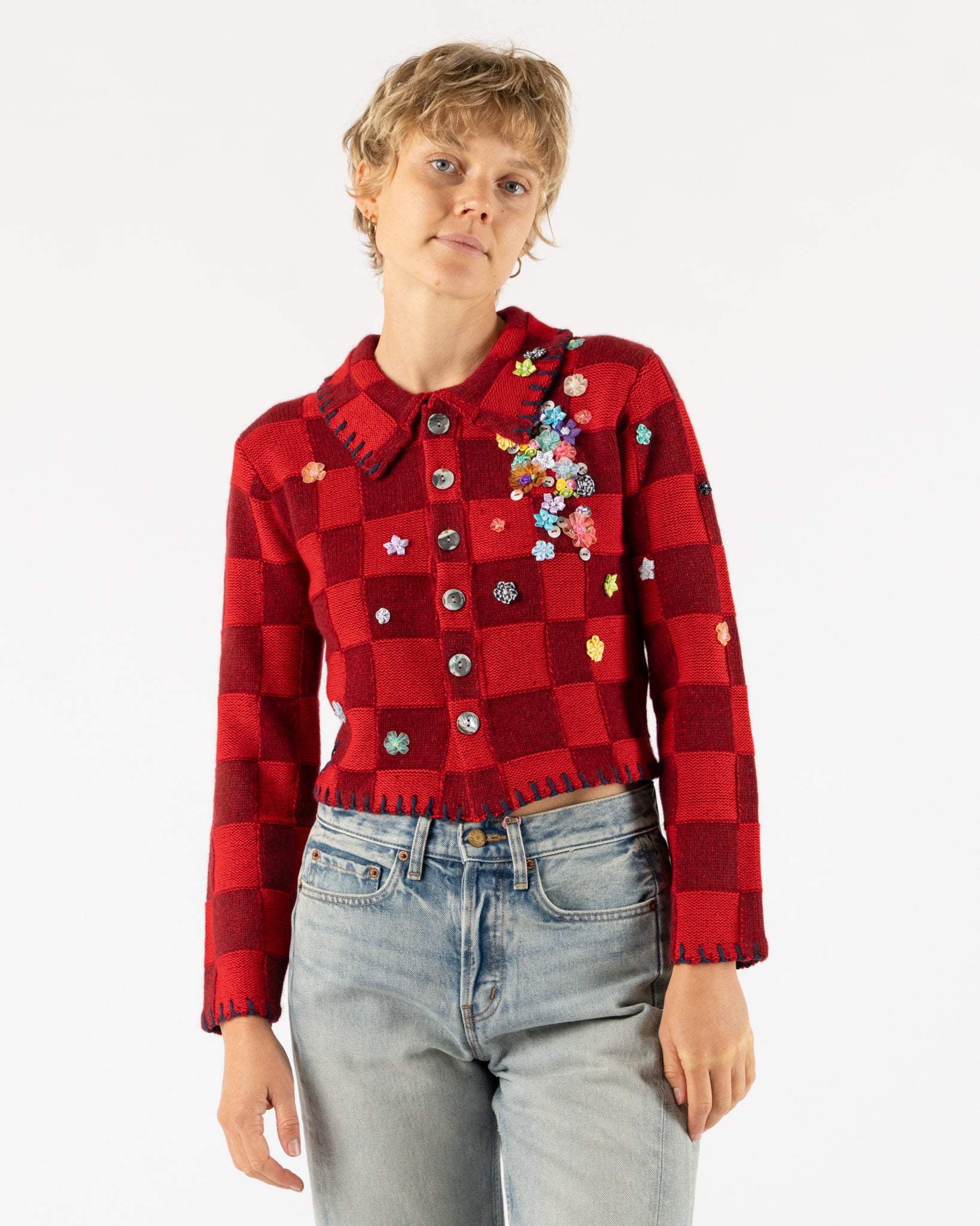 YanYan Fireworks Shrunken Work Jacket in Wine/Red