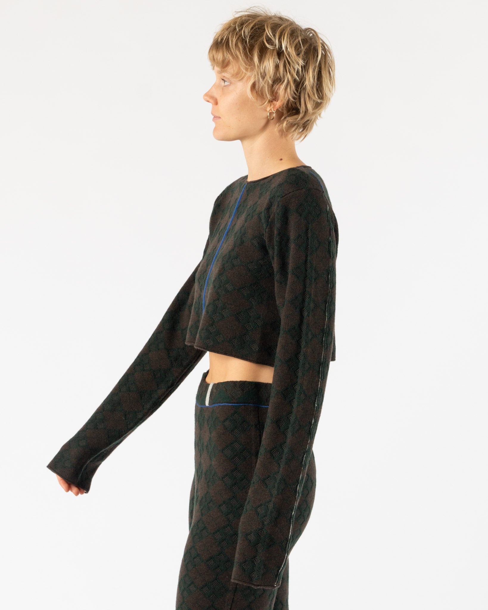 YanYan Argyle Easy Crop Crew in Brown/Green