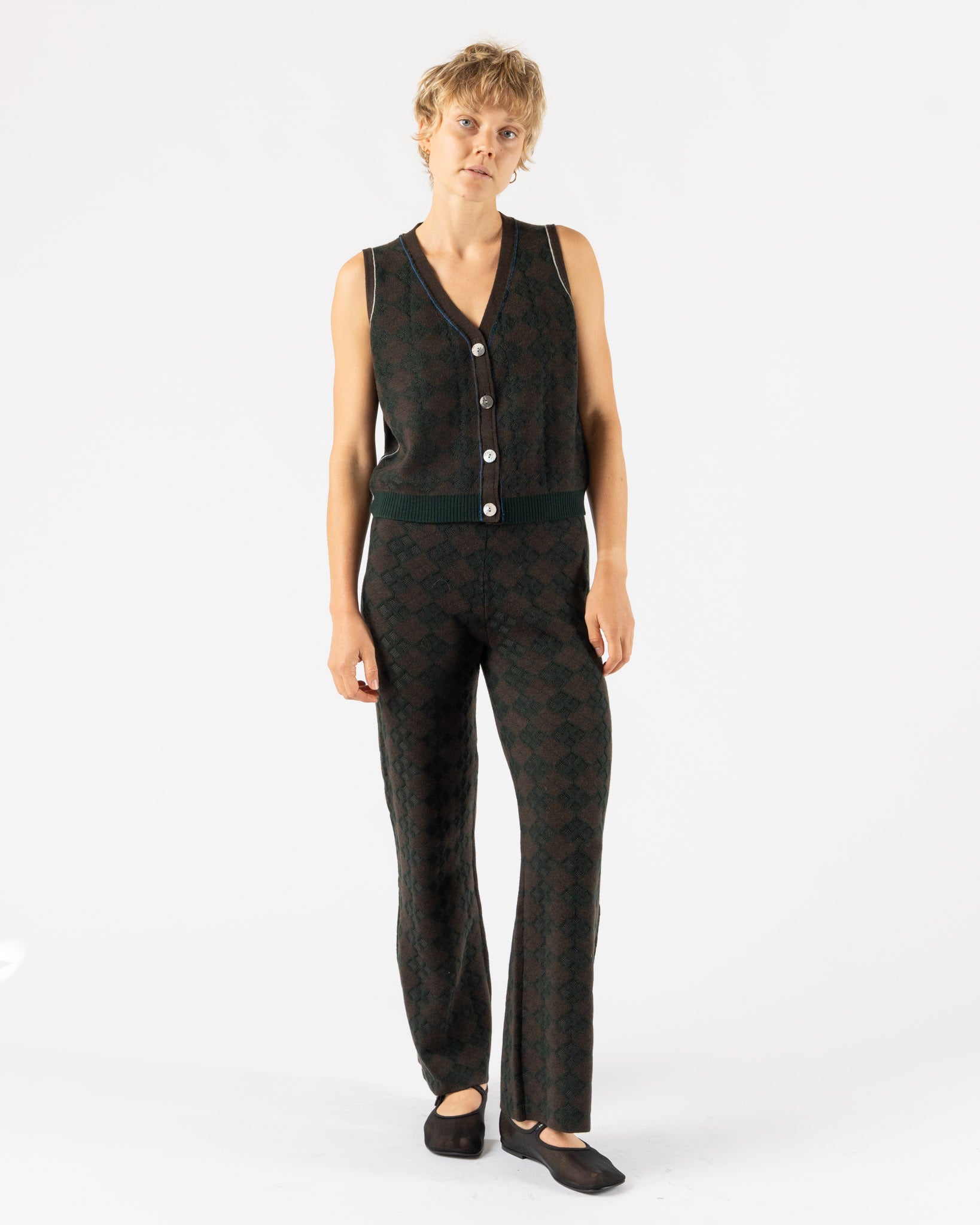 YanYan Argyle Waistcoat in Brown/Green