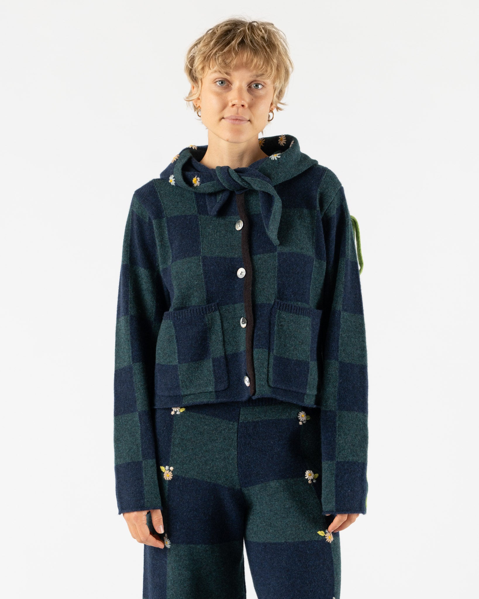 YanYan Daisy Boxy Jacket with Removable Hood in Navy