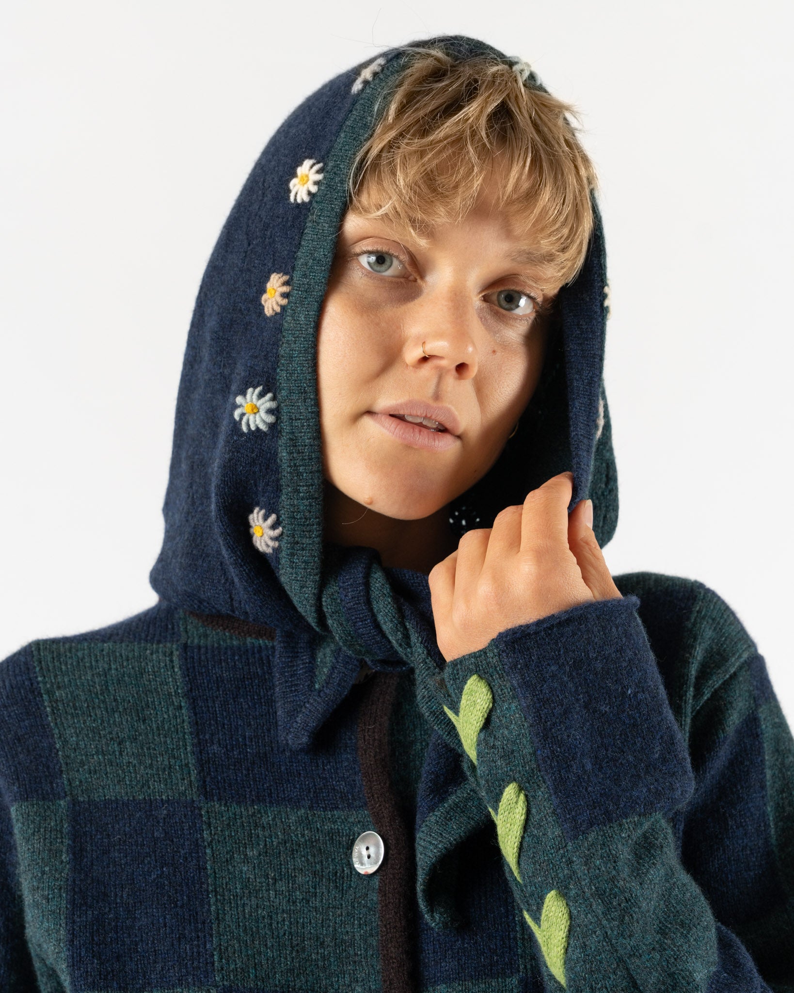 YanYan Daisy Boxy Jacket with Removable Hood in Navy