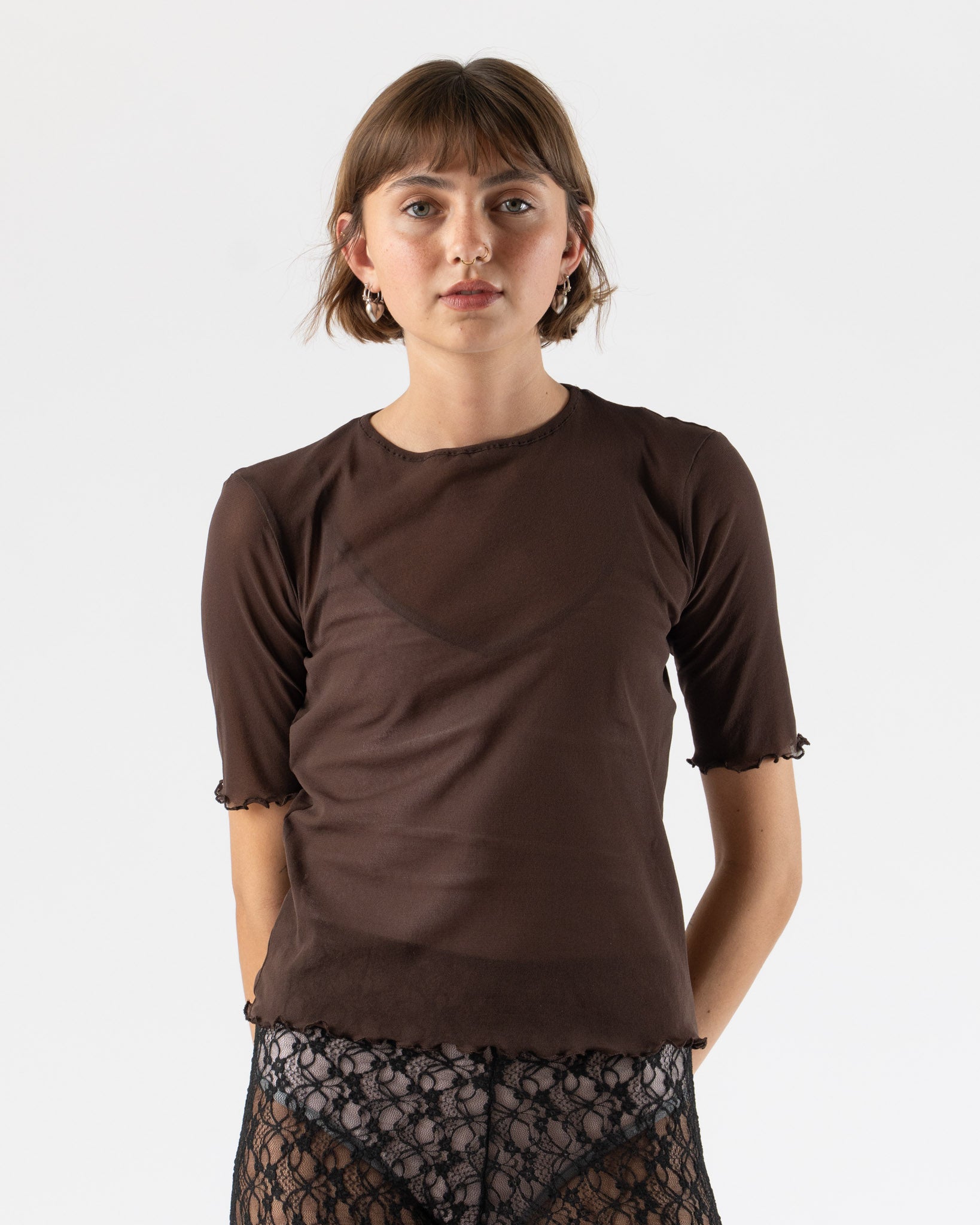 Simone Wild Mesh Tess Tee in Brown