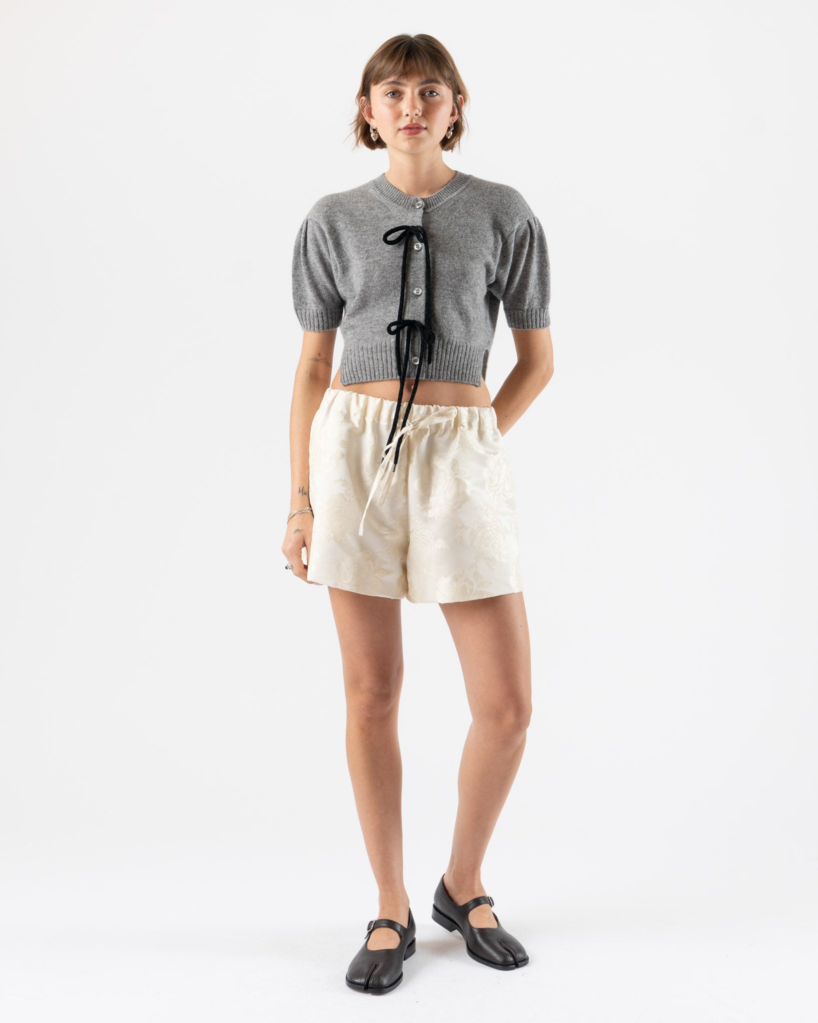 Simone Rocha Cropped Cashmere Cardigan in Grey/Black