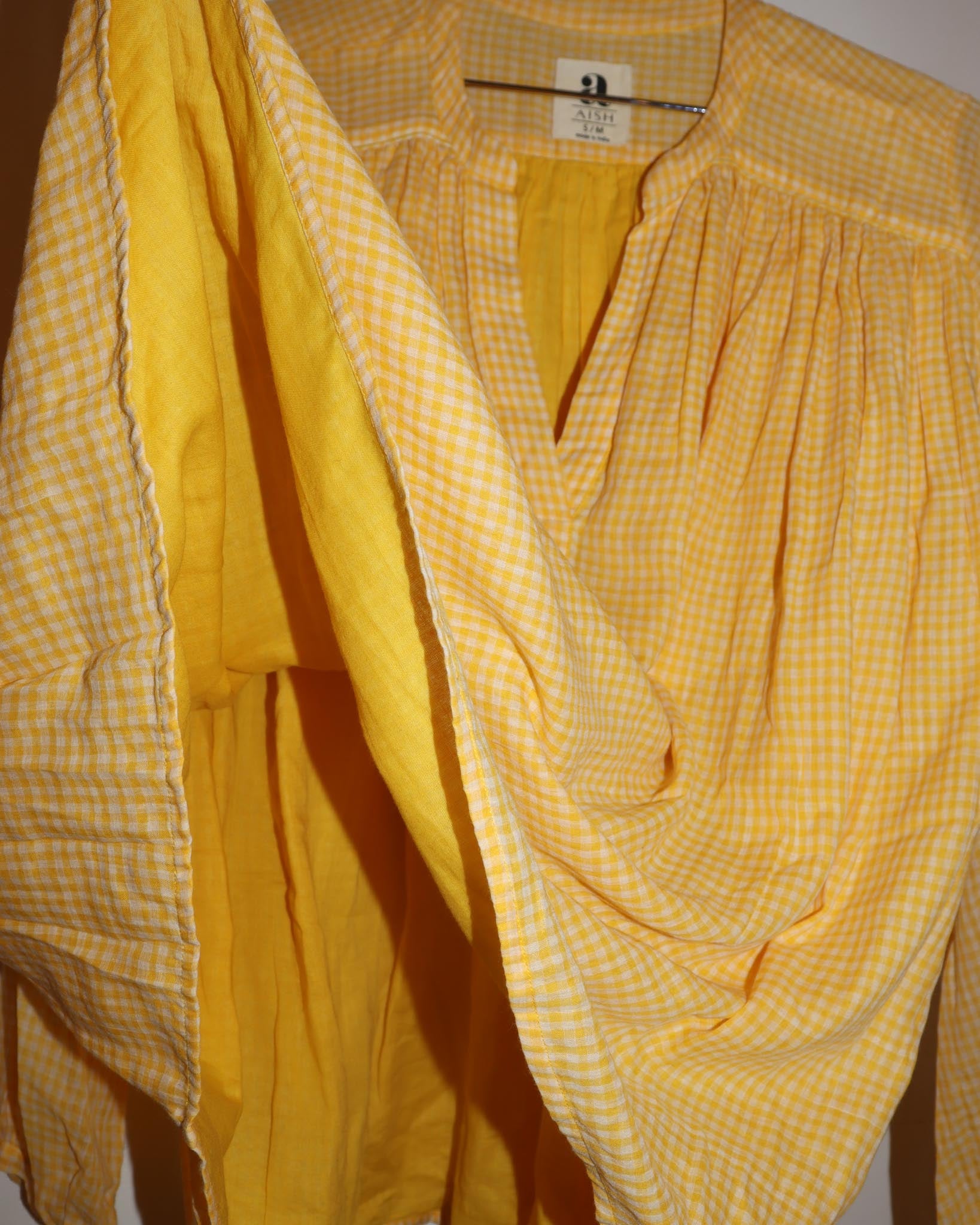 Pre-owned: Aish India Plaid Longsleeve Blouse in Yellow