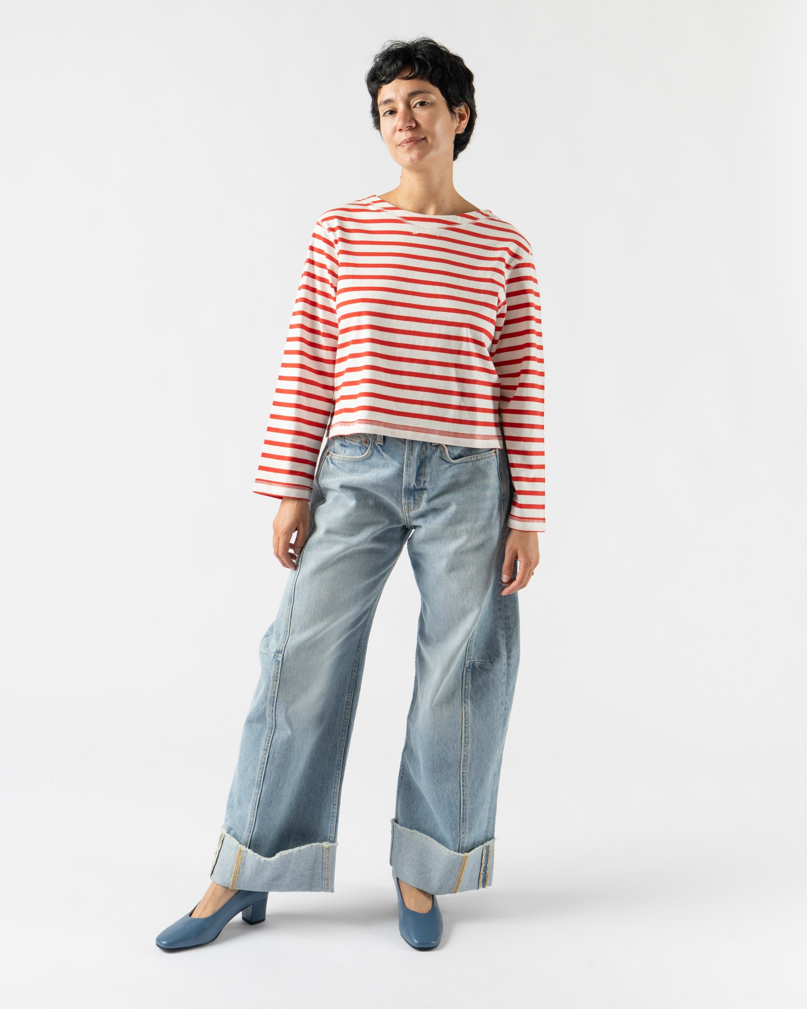 Alex Mill Marseille Striped Boatneck Tee in Red/Ivory