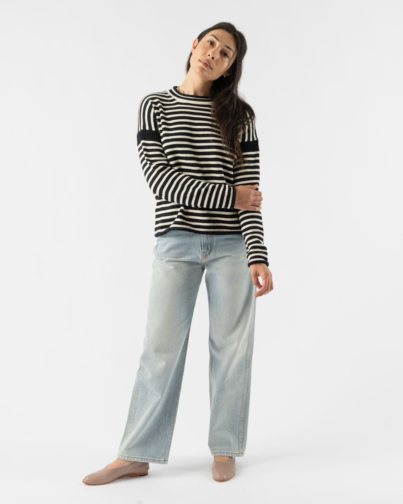 Alex Mill Mariner Striped Rollneck Sweater in Black/Ivory