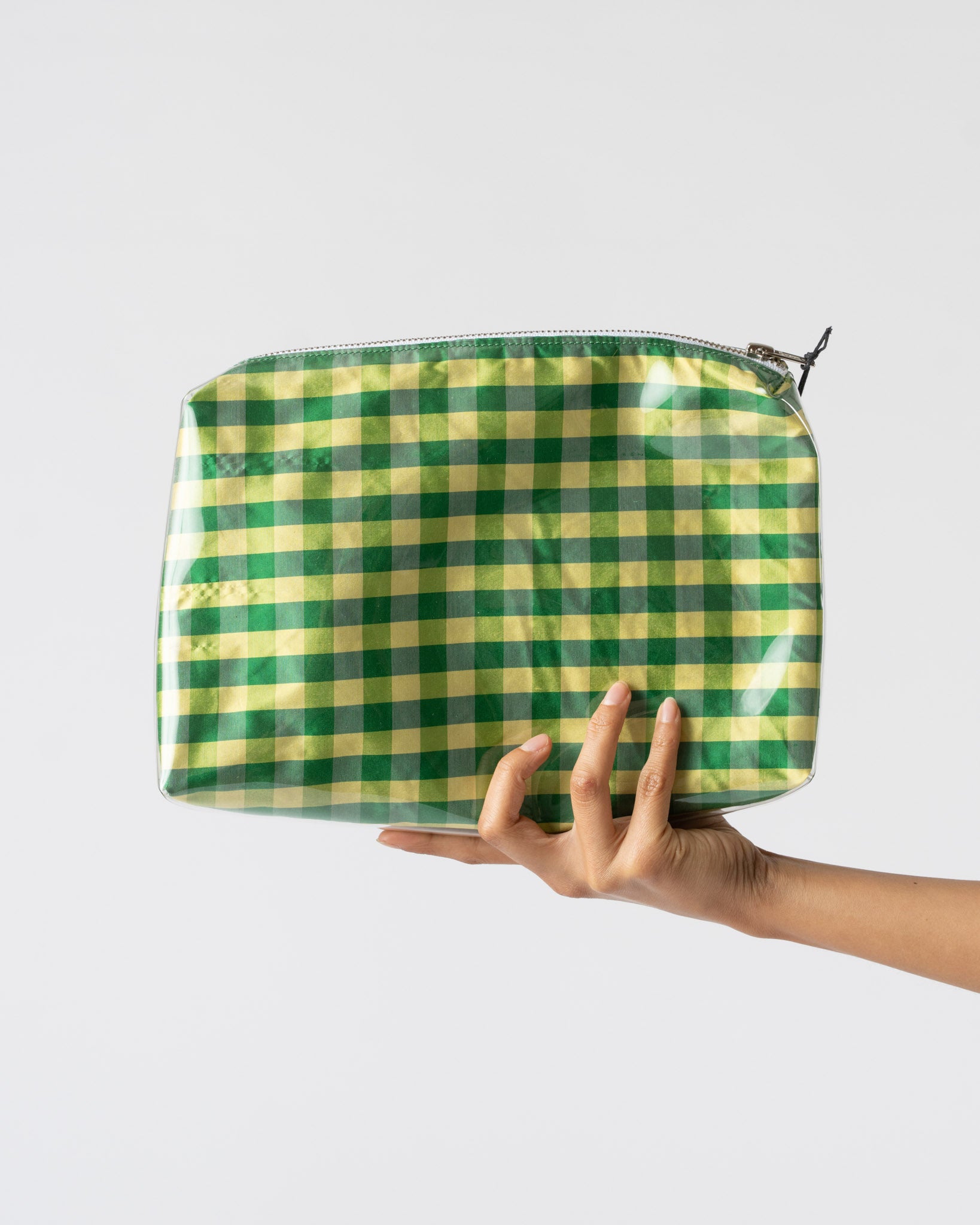 Coming of Age PVC Pouch in Gingham Green Yellow/Clear