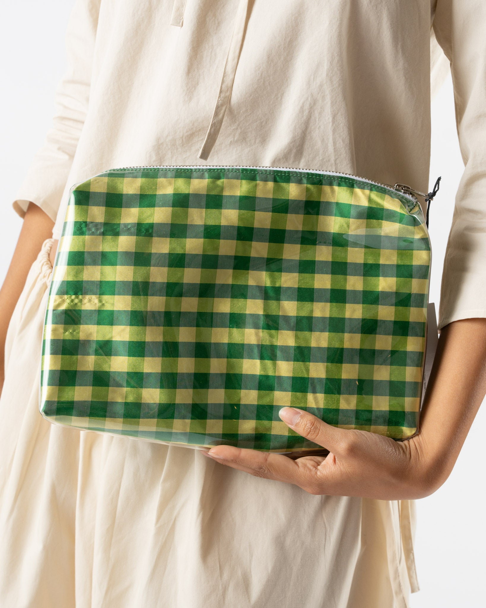 Coming of Age PVC Pouch in Gingham Green Yellow/Clear