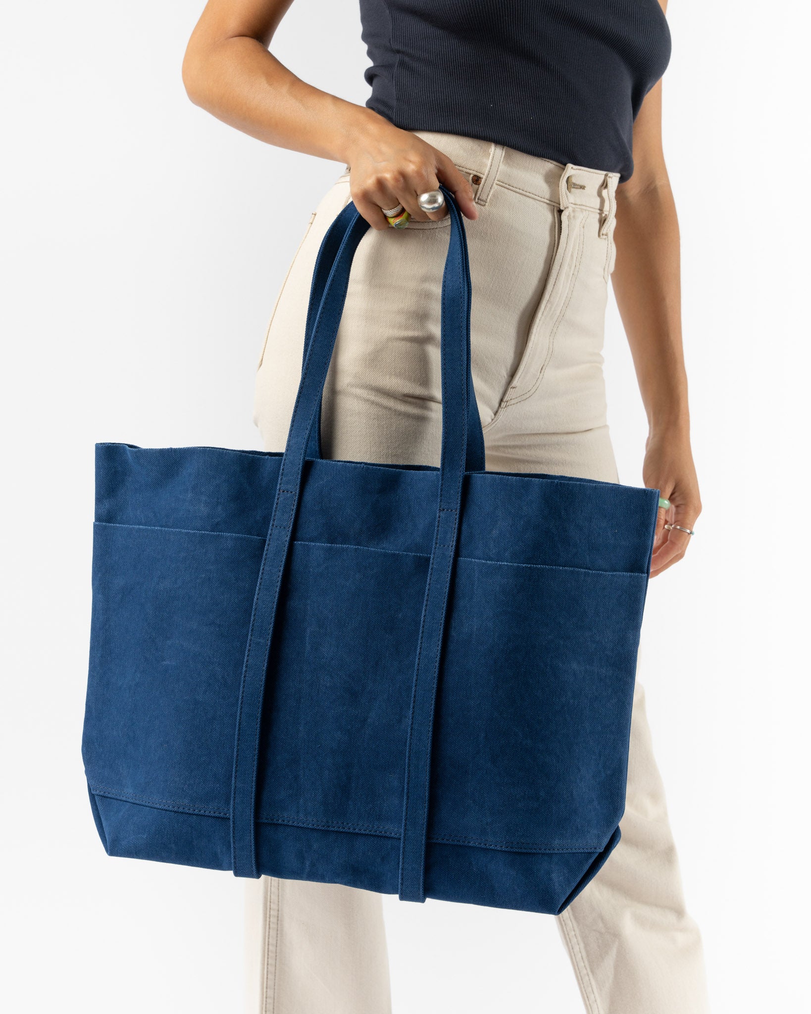 Amiacalva Washed Canvas 6 Pockets Tote M in Blue