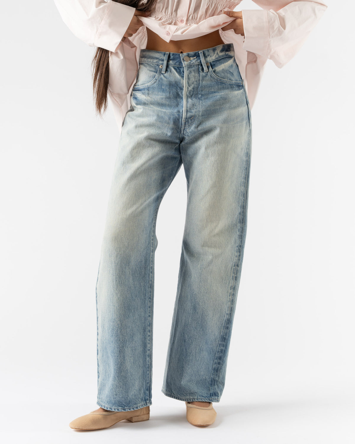 Auralee Selvedge Faded Light Denim Pants in Indigo Curated at Jake 
