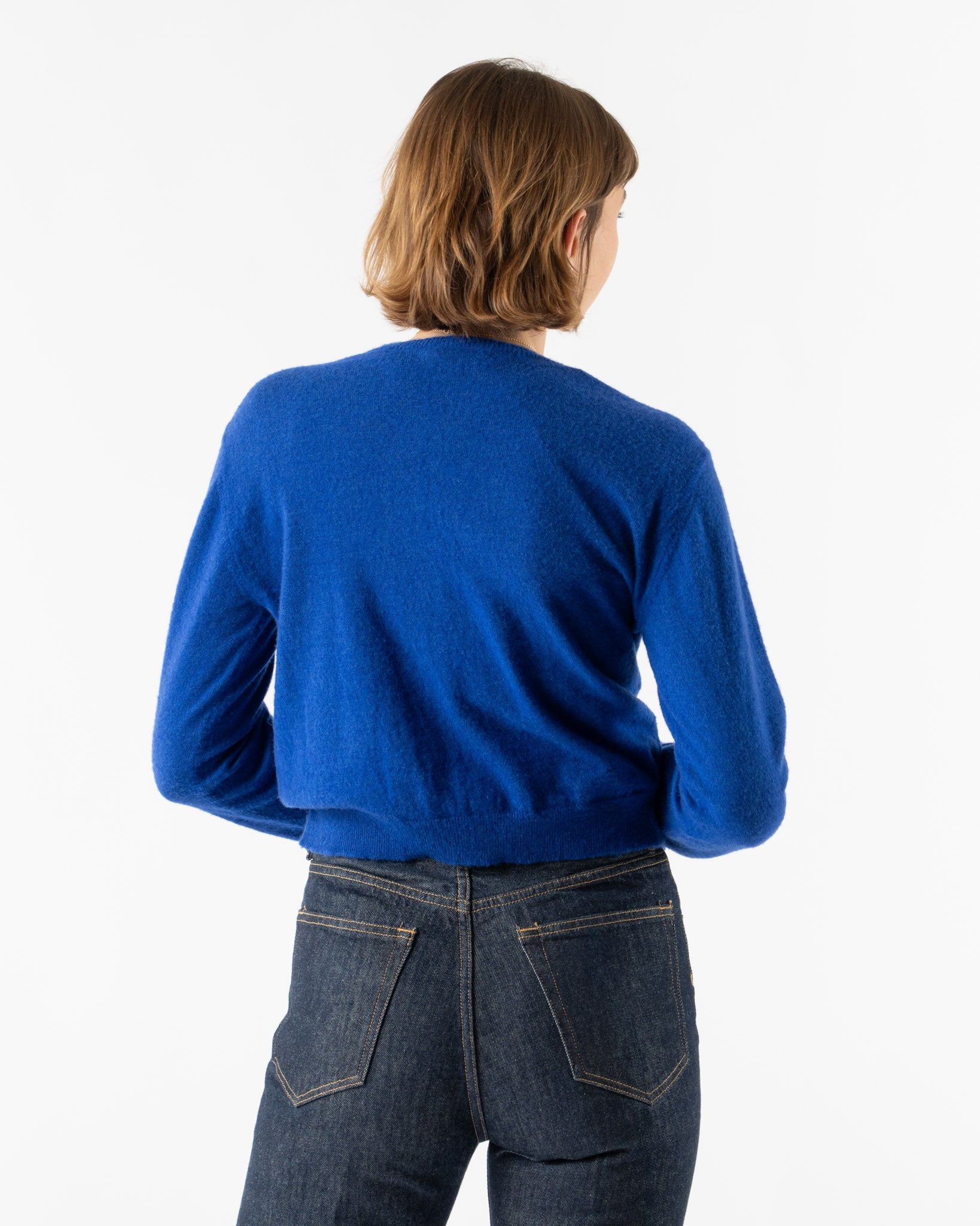 Auralee Brushed Cashmere Cotton Knit Cardigan in Royal Blue
