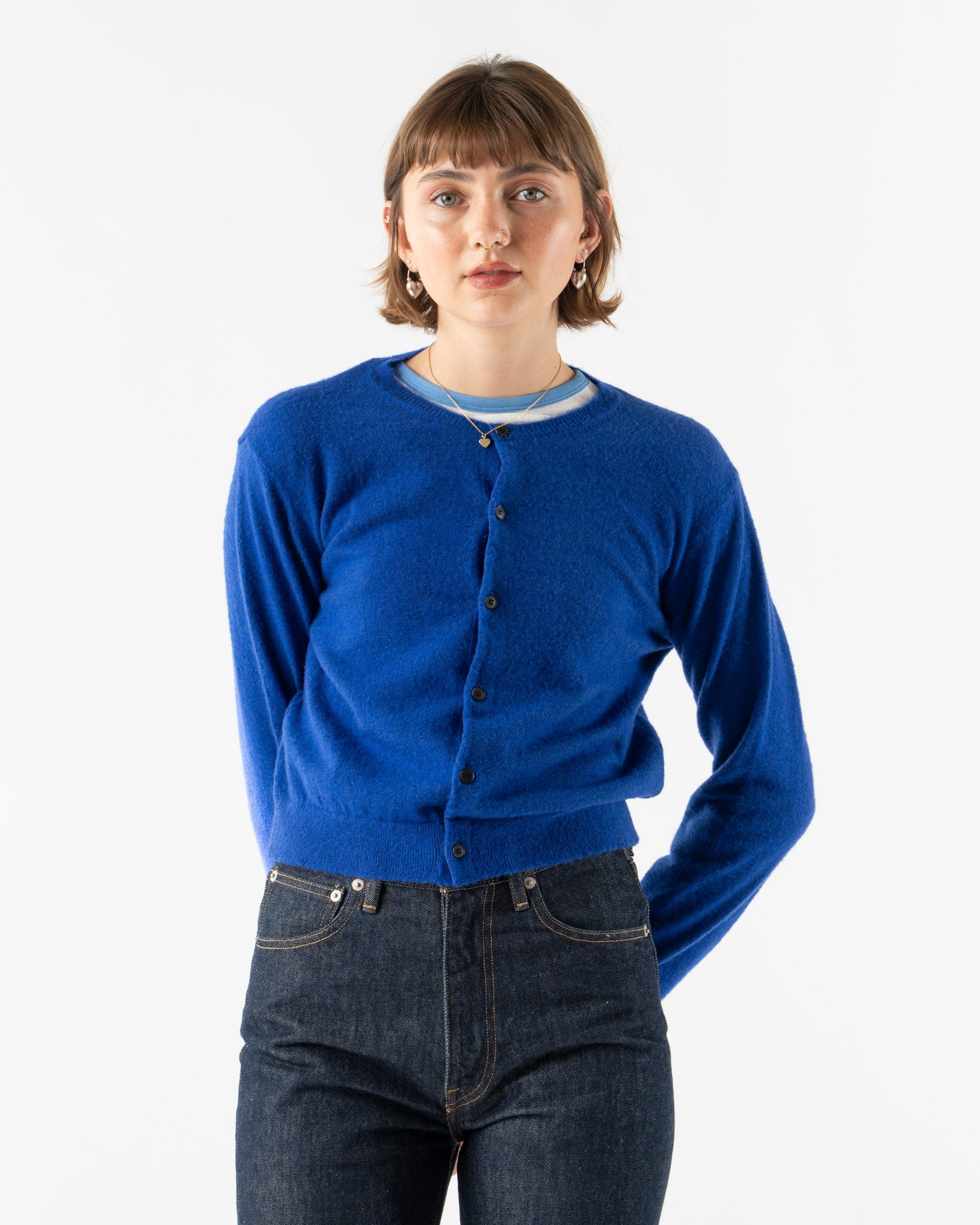 AURALEE 26SS COTTONRIBCREW CARDIGAN【m Super Fine Wool Rib Knit Big Cardigan - Black