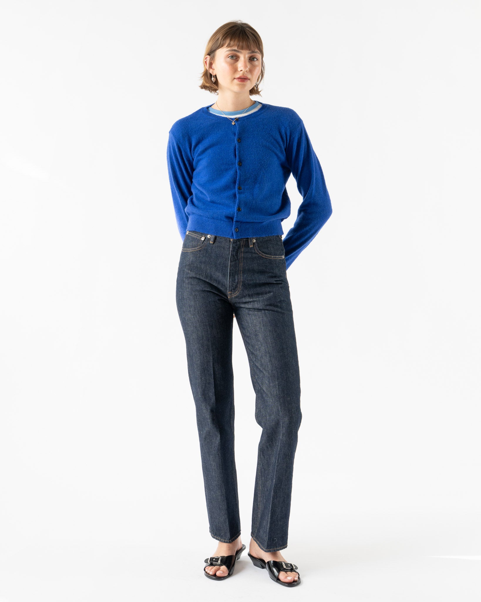 Auralee Brushed Cashmere Cotton Knit Cardigan in Royal Blue