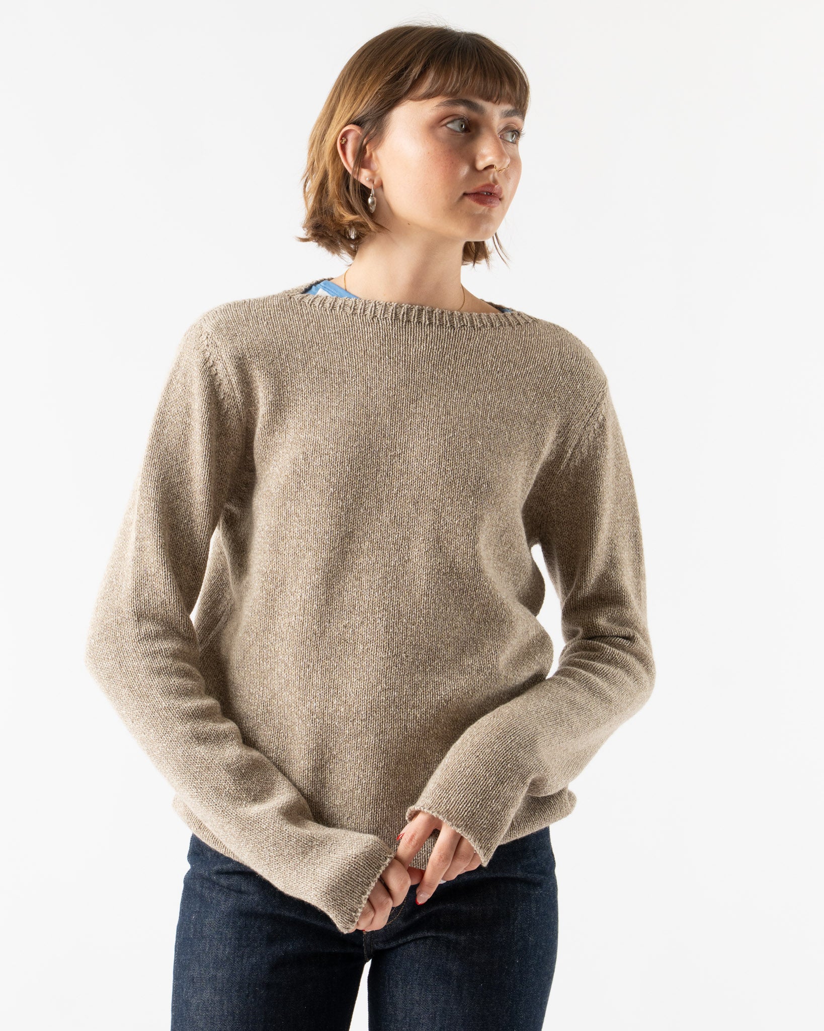 Auralee Cashmere Silk Melange Pullover in Mix Beige Curated at