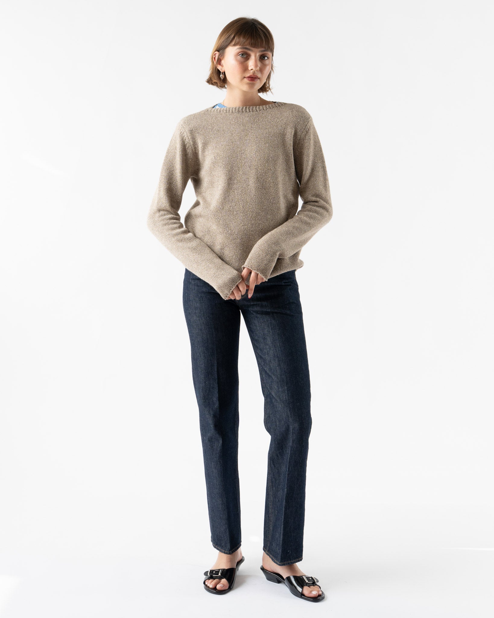 Auralee Cashmere Silk Melange Pullover in Mix Beige