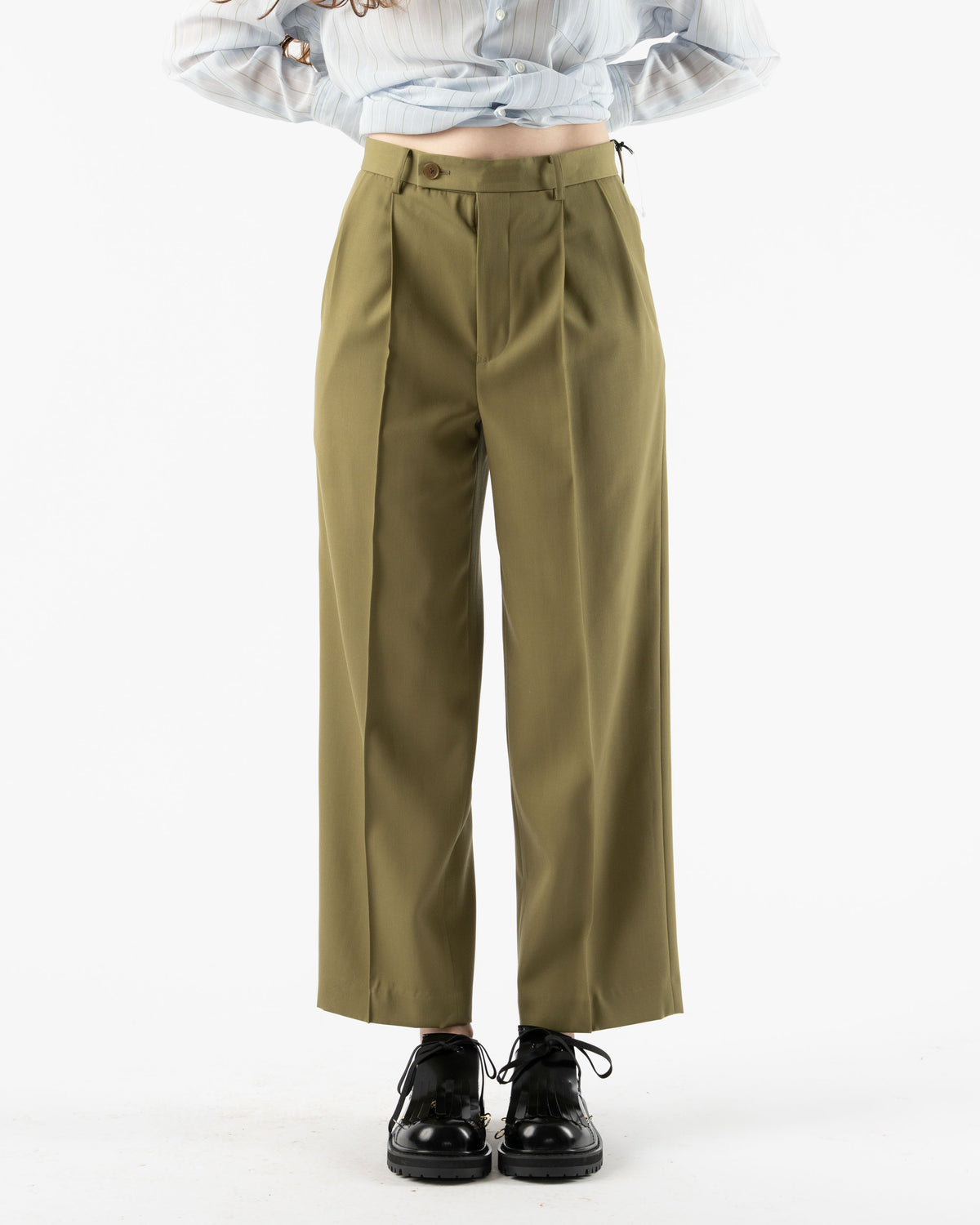 Auralee Light Wool Max Gabardine Slacks in Khaki Curated at Jake 