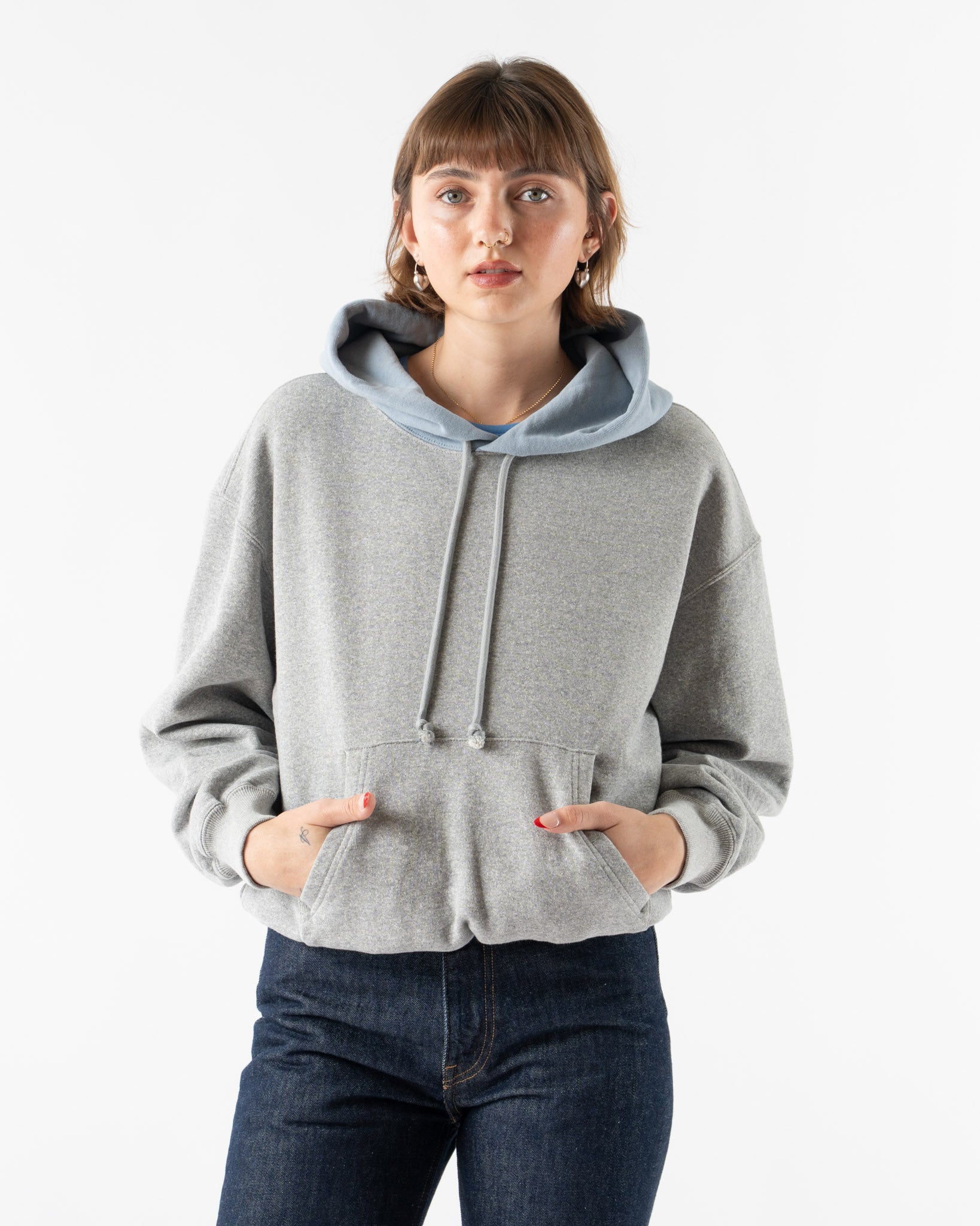 Auralee Smooth Soft P/O Parka in Top Gray × Dusty Blue