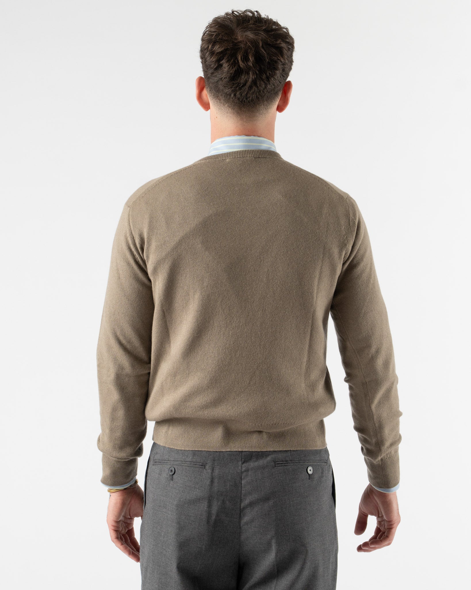 Auralee Super Fine Cashmere Silk Knit V-Neck P/O in Khaki Brown