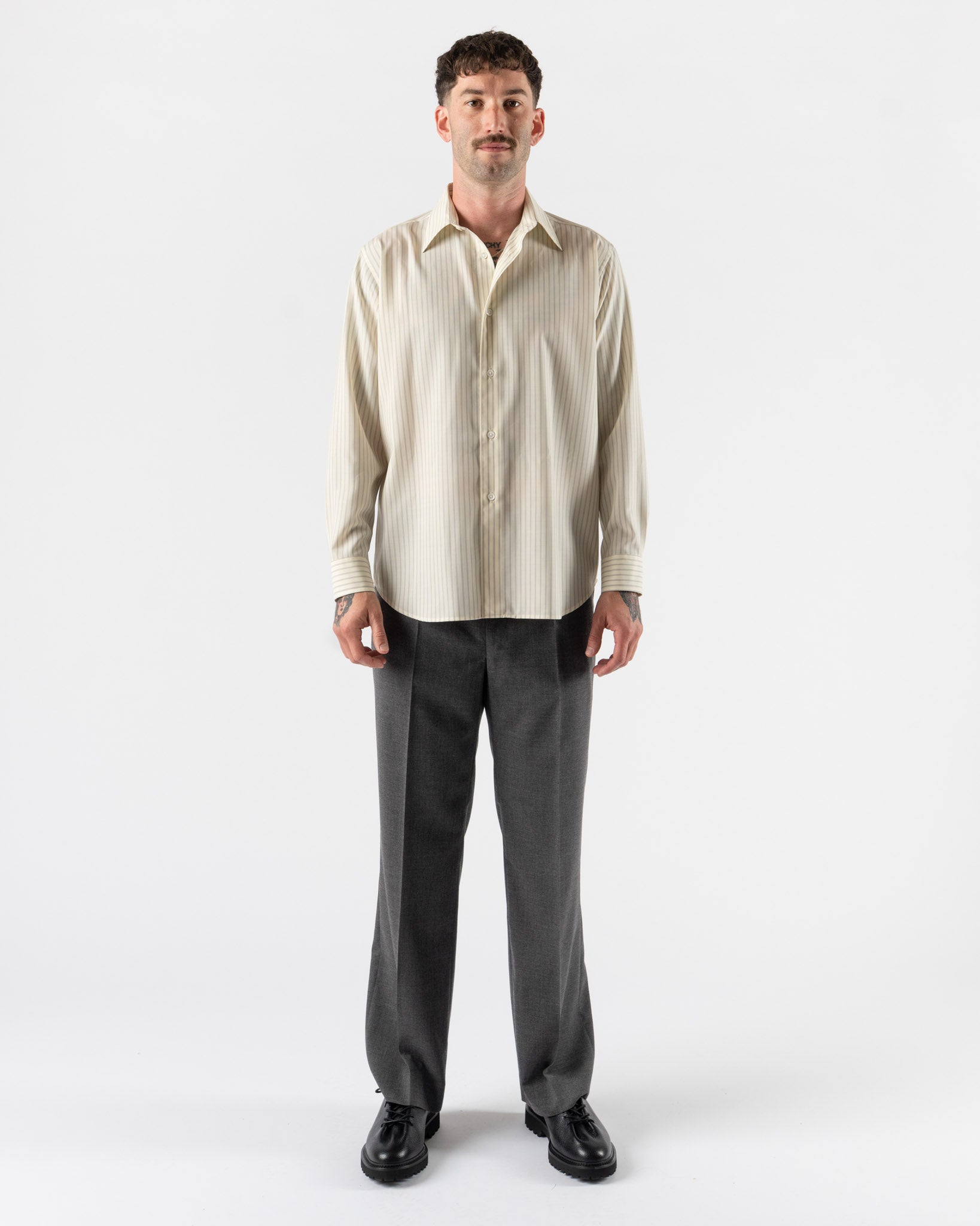 Auralee Super Fine Wool Stripe Shirt in Ivory