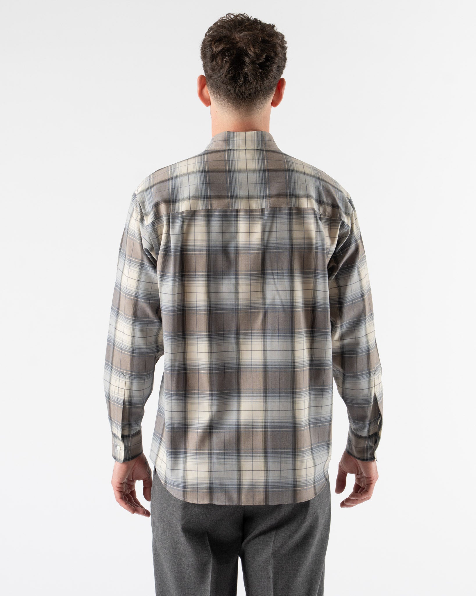 Auralee Super Light Wool Shirt in Blue Gray Check
