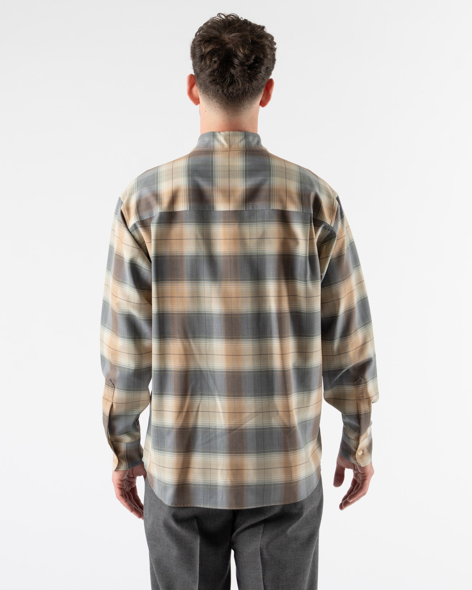 Auralee Super Light Wool Shirt in Light Brown Check