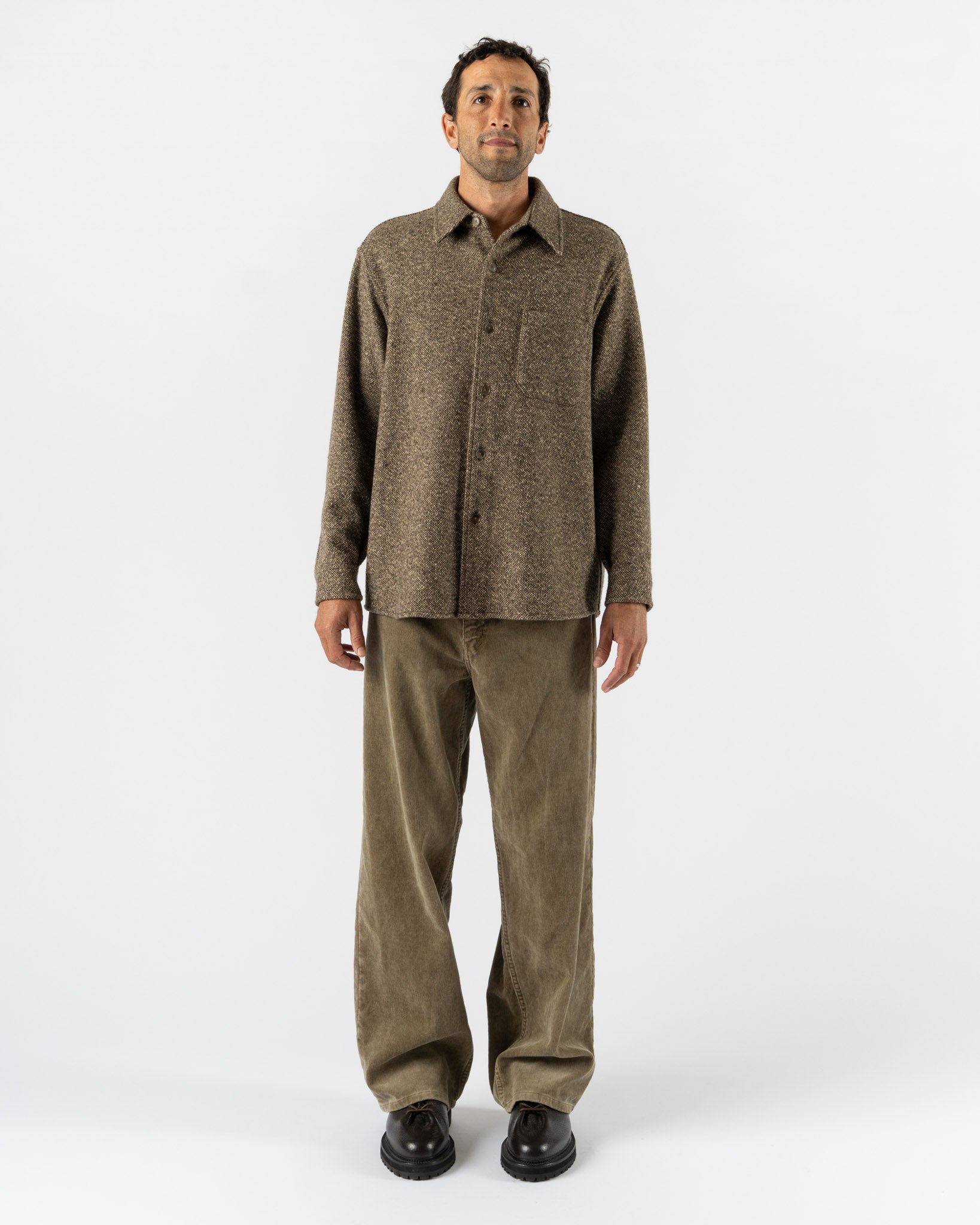 Auralee Homespun Tweed Shirt Blouson in Brown