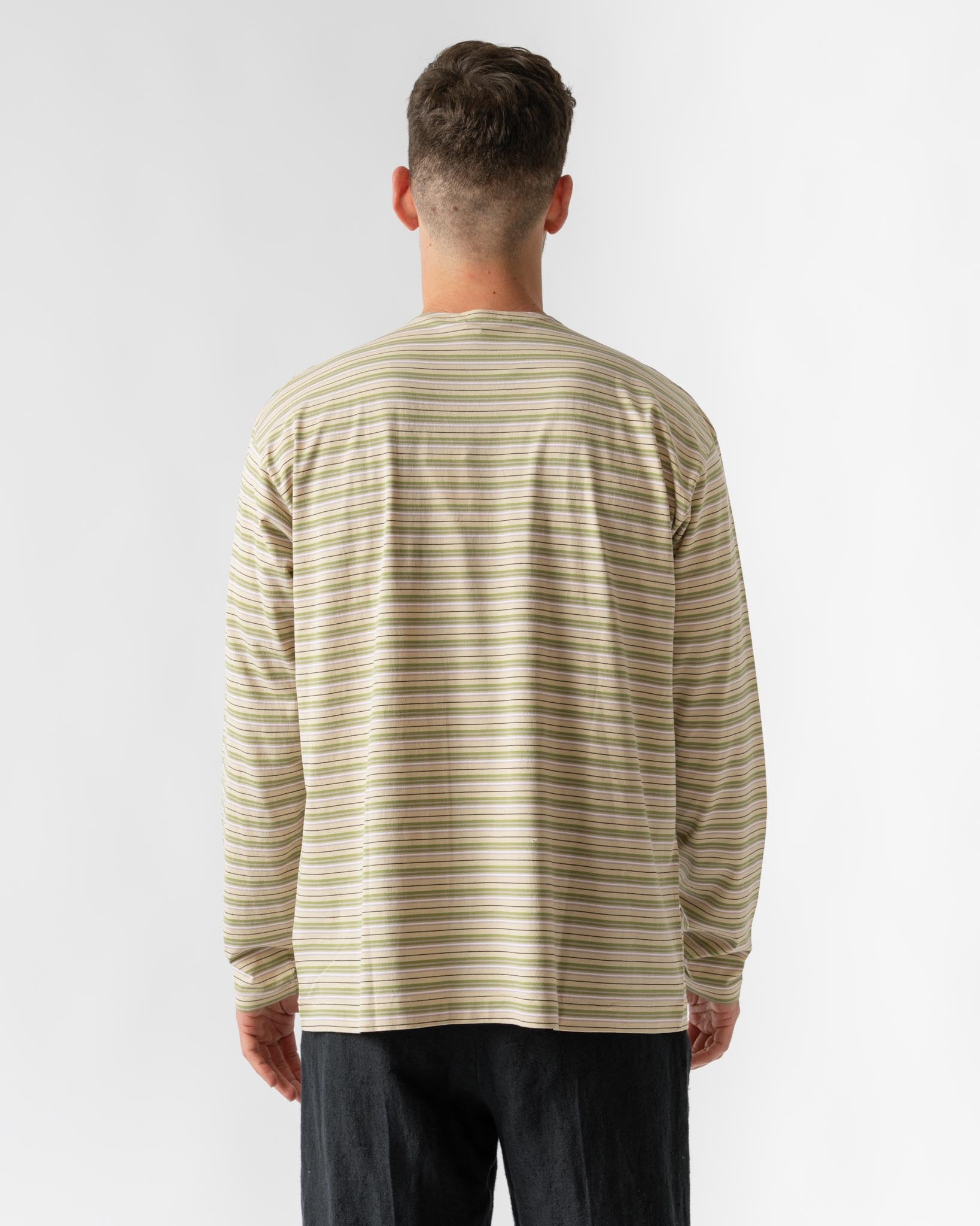 Auralee Hard Twist Cotton Border Boat Neck Long Sleeve Tee in Beige