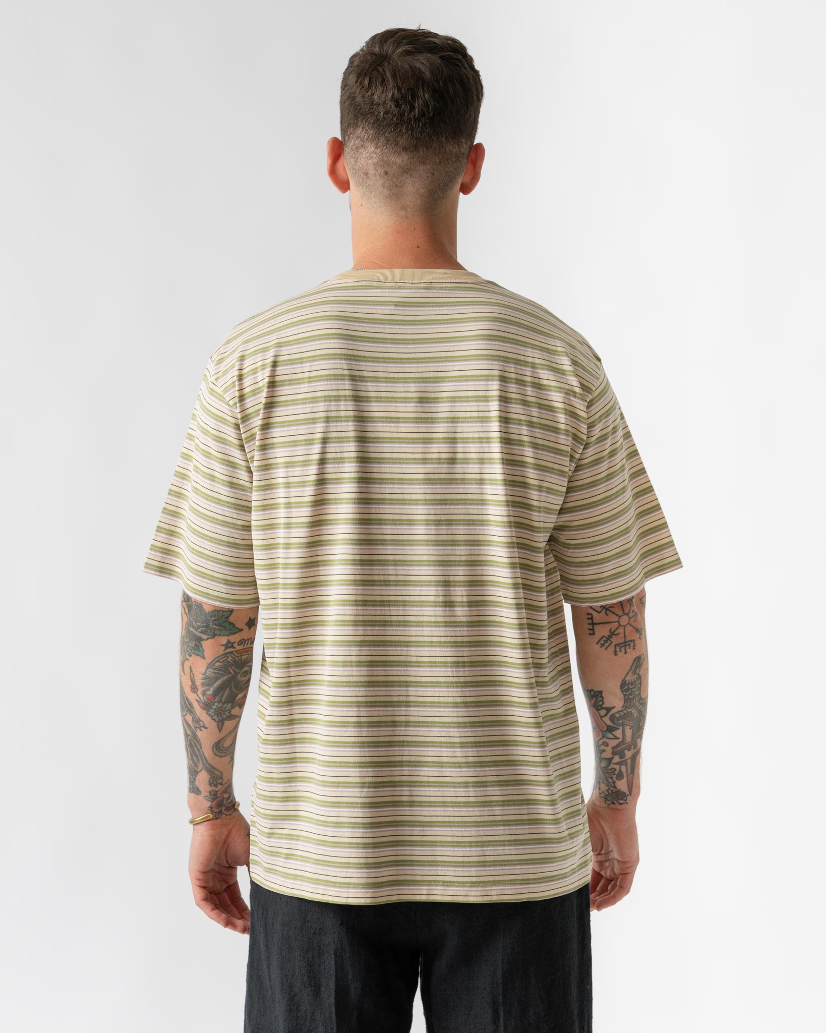 Auralee Hard Twist Cotton Border Tee in Beige