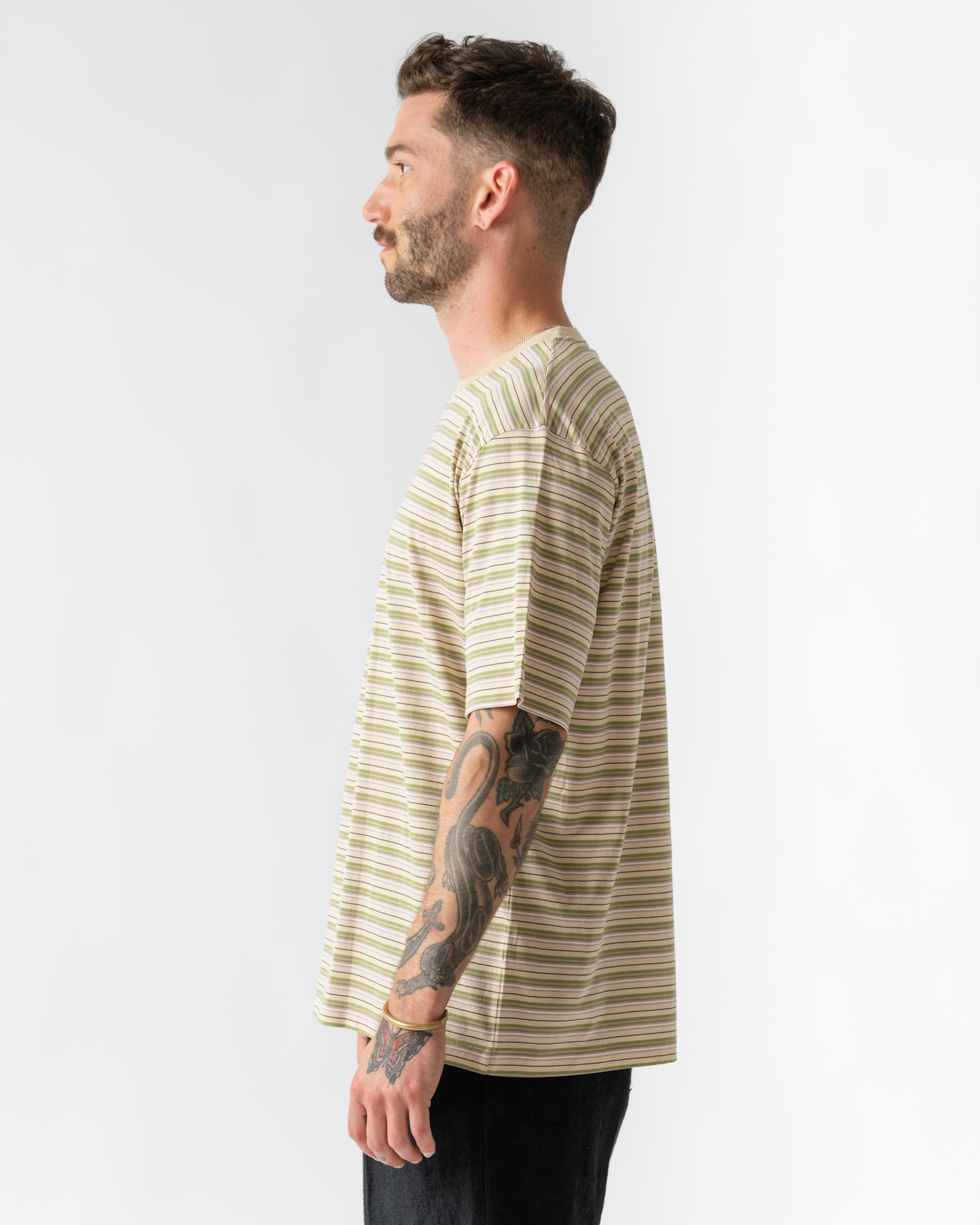 Auralee Hard Twist Cotton Border Tee in Beige