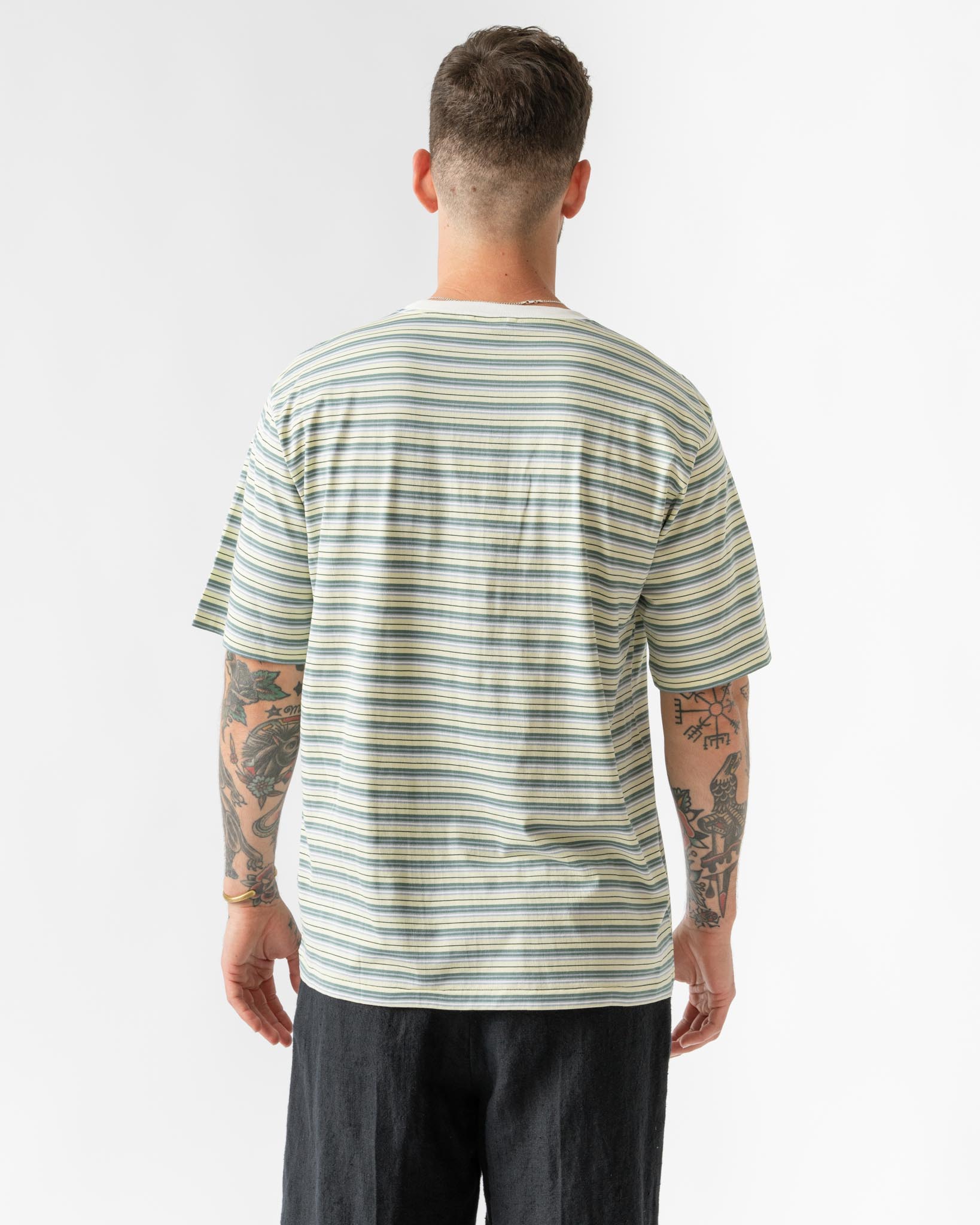 Auralee Hard Twist Cotton Border Tee in Light Green