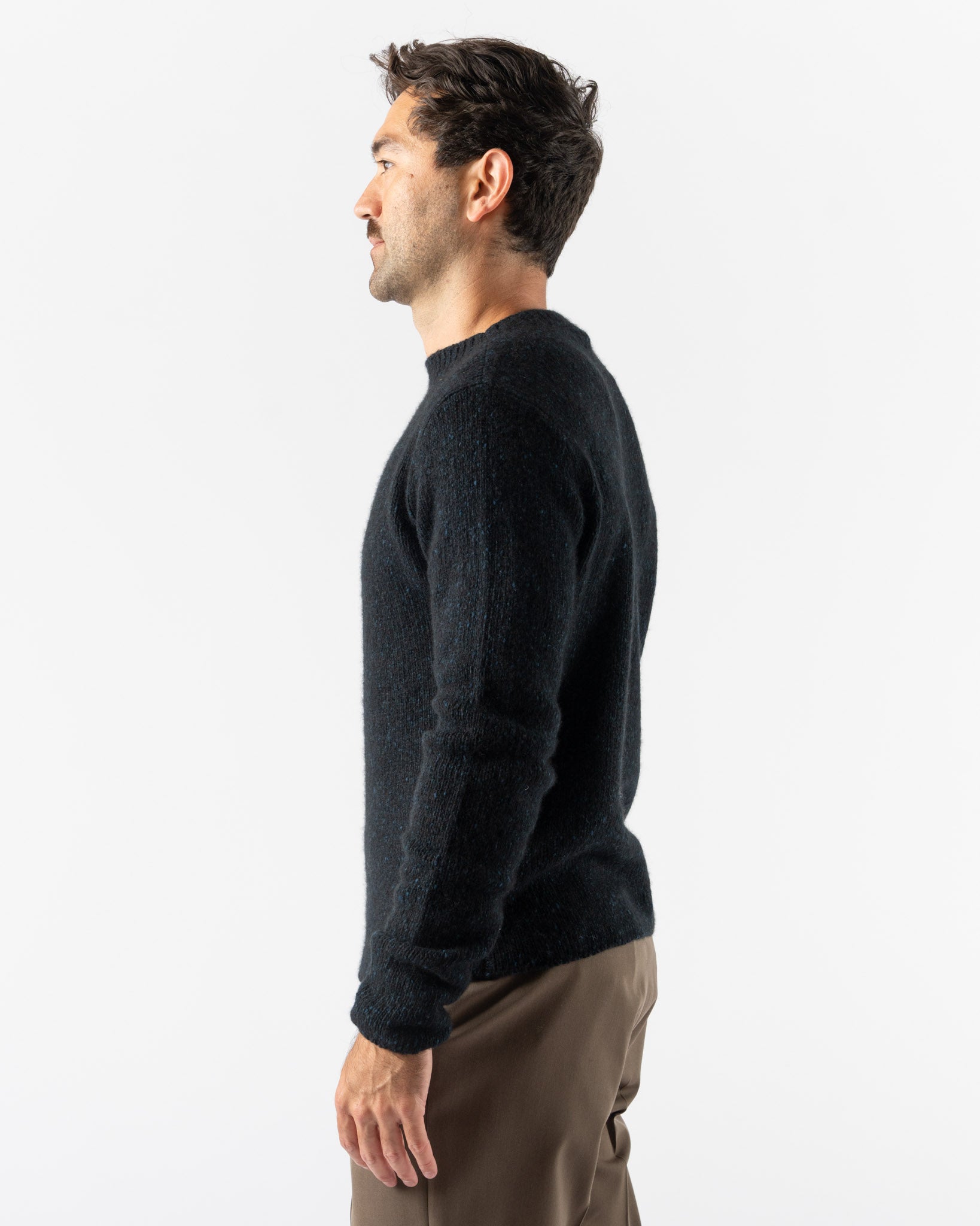 Auralee Cashmere Melange Knit Pullover in Top Navy Black