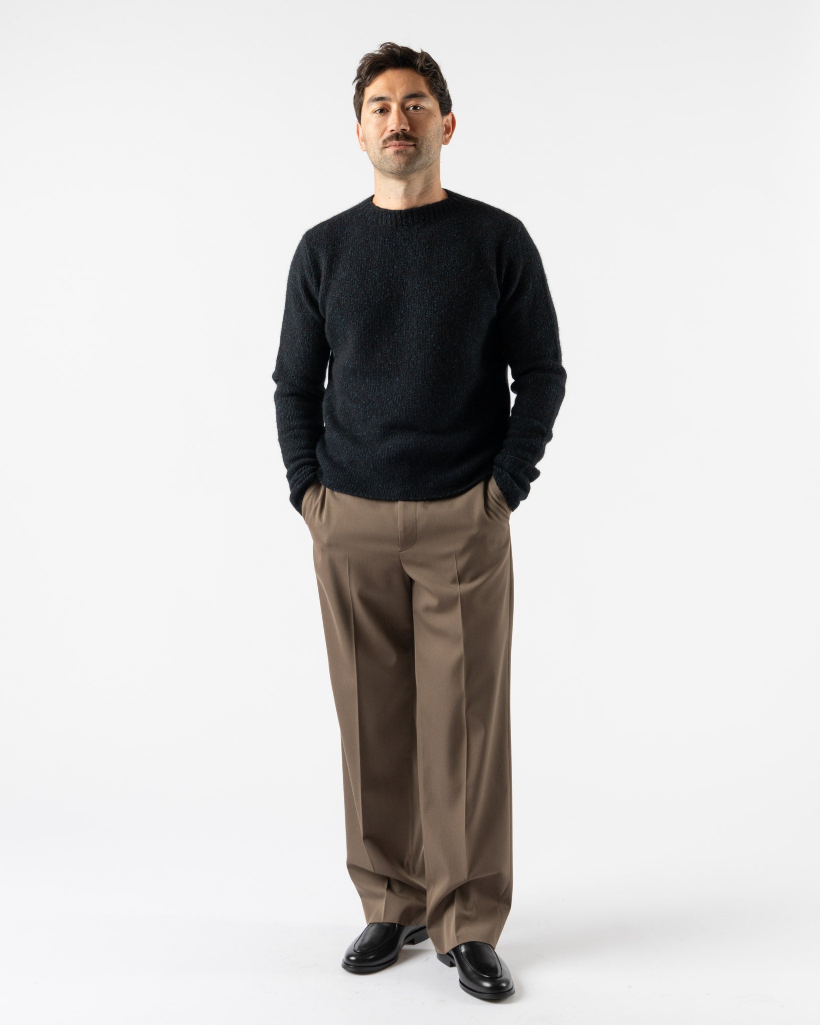 Auralee Cashmere Melange Knit Pullover in Top Navy Black