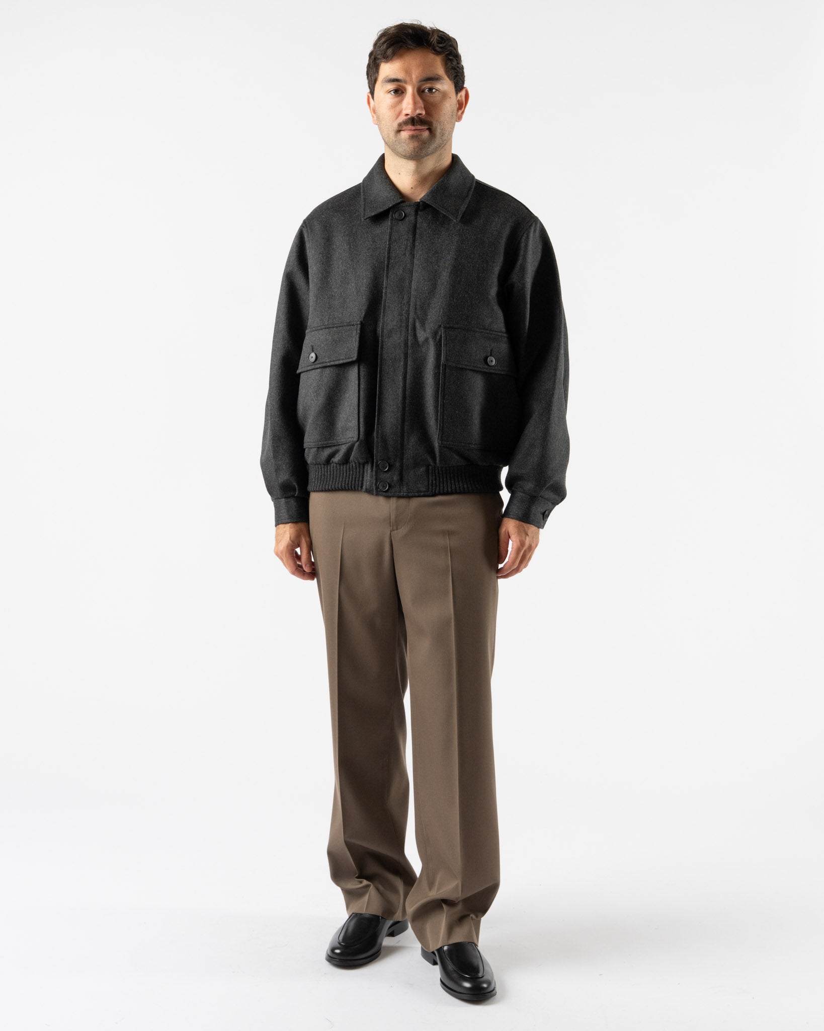Auralee Cashmere Moleskin Zip Blouson in Top Charcoal