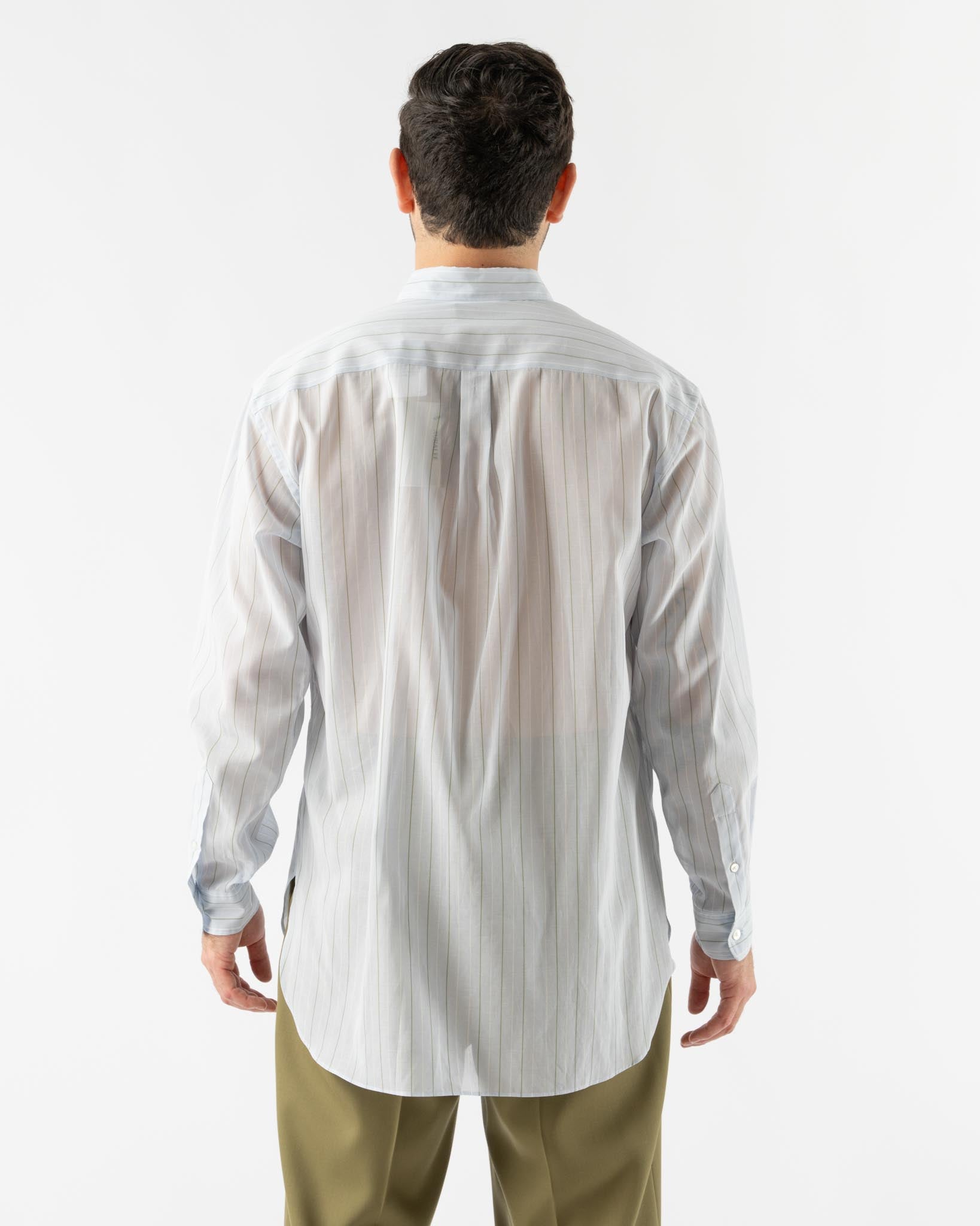 Auralee Mens Hard Twist Finx Organdy Stripe Shirt in Light Blue Stripe