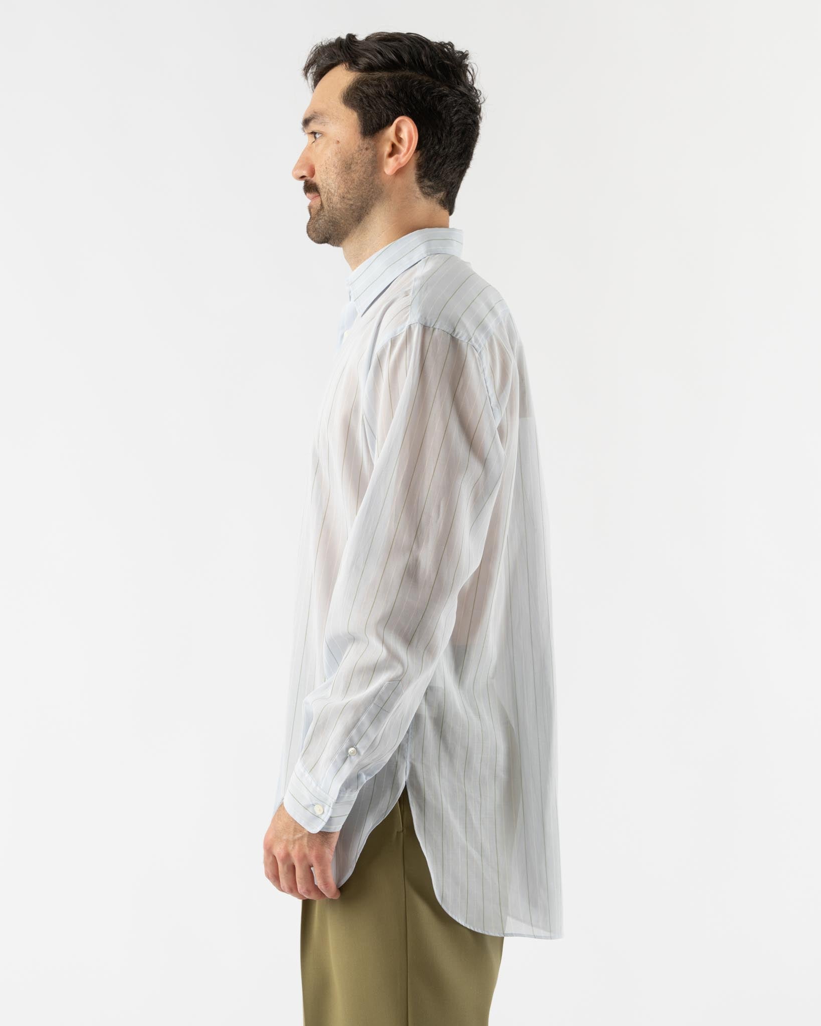 Auralee Mens Hard Twist Finx Organdy Stripe Shirt in Light Blue Stripe