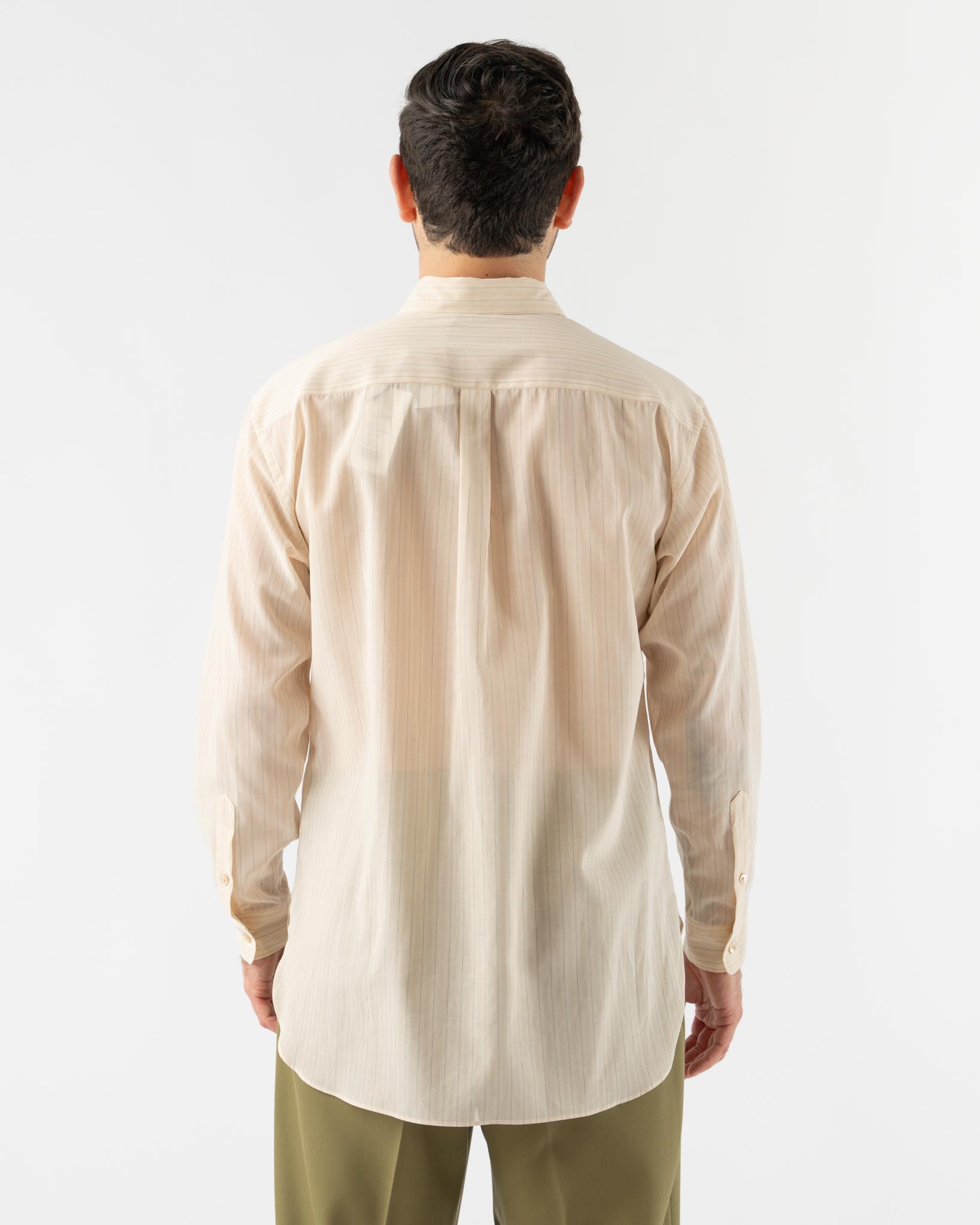 Auralee Hard Twist Finx Organdy Stripe Shirt in Light Beige Stripe