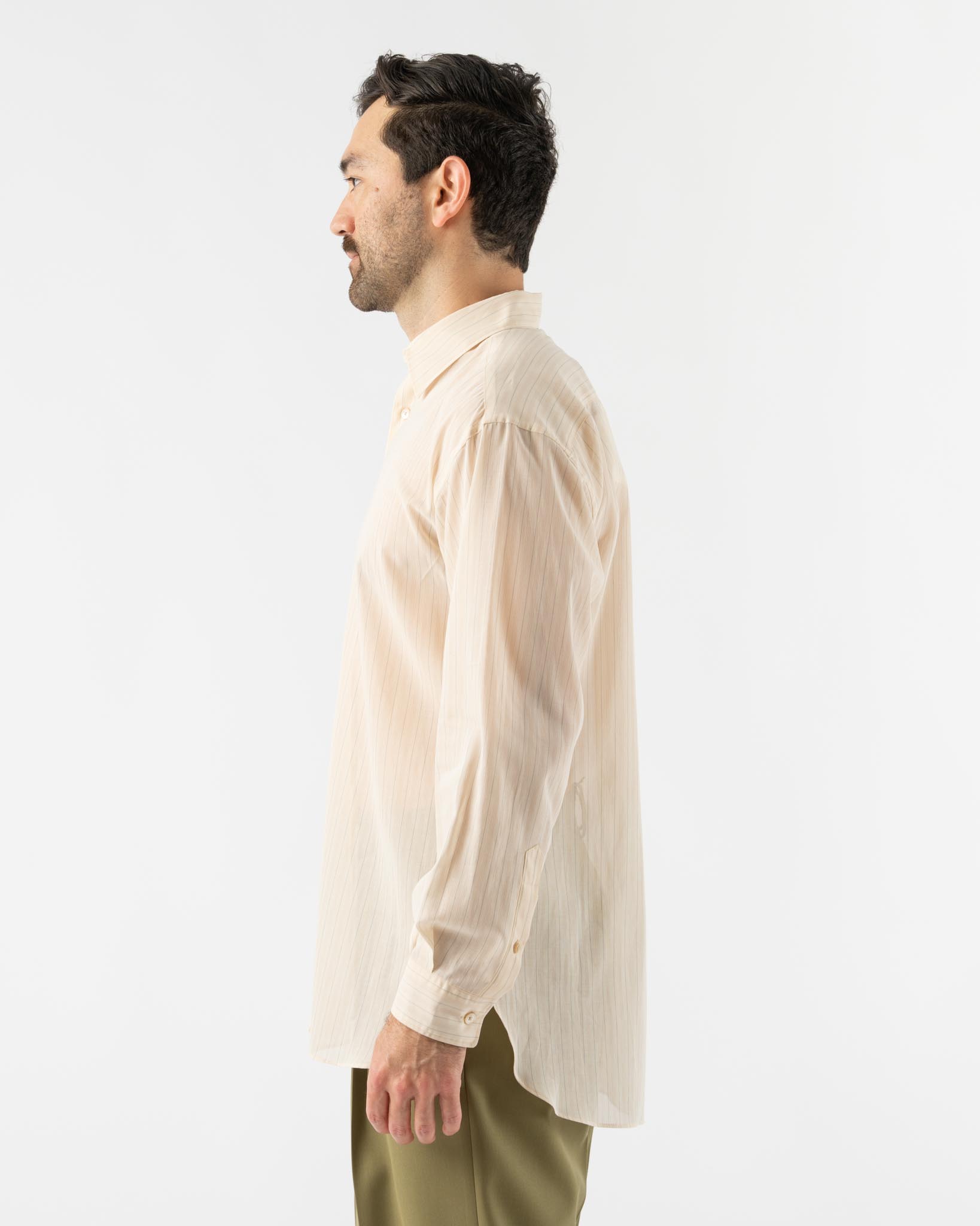 Auralee Hard Twist Finx Organdy Stripe Shirt in Light Beige Stripe