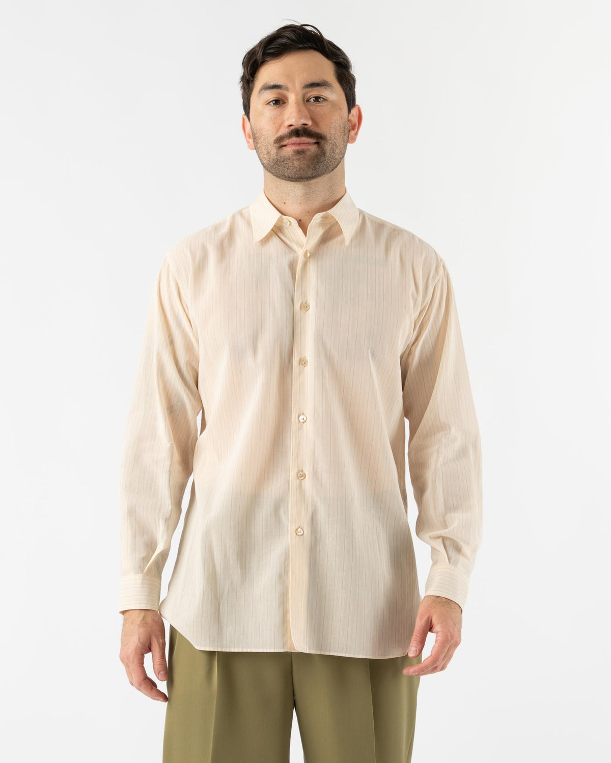 Auralee Hard Twist Finx Organdy Stripe Shirt in Light Beige Stripe 
