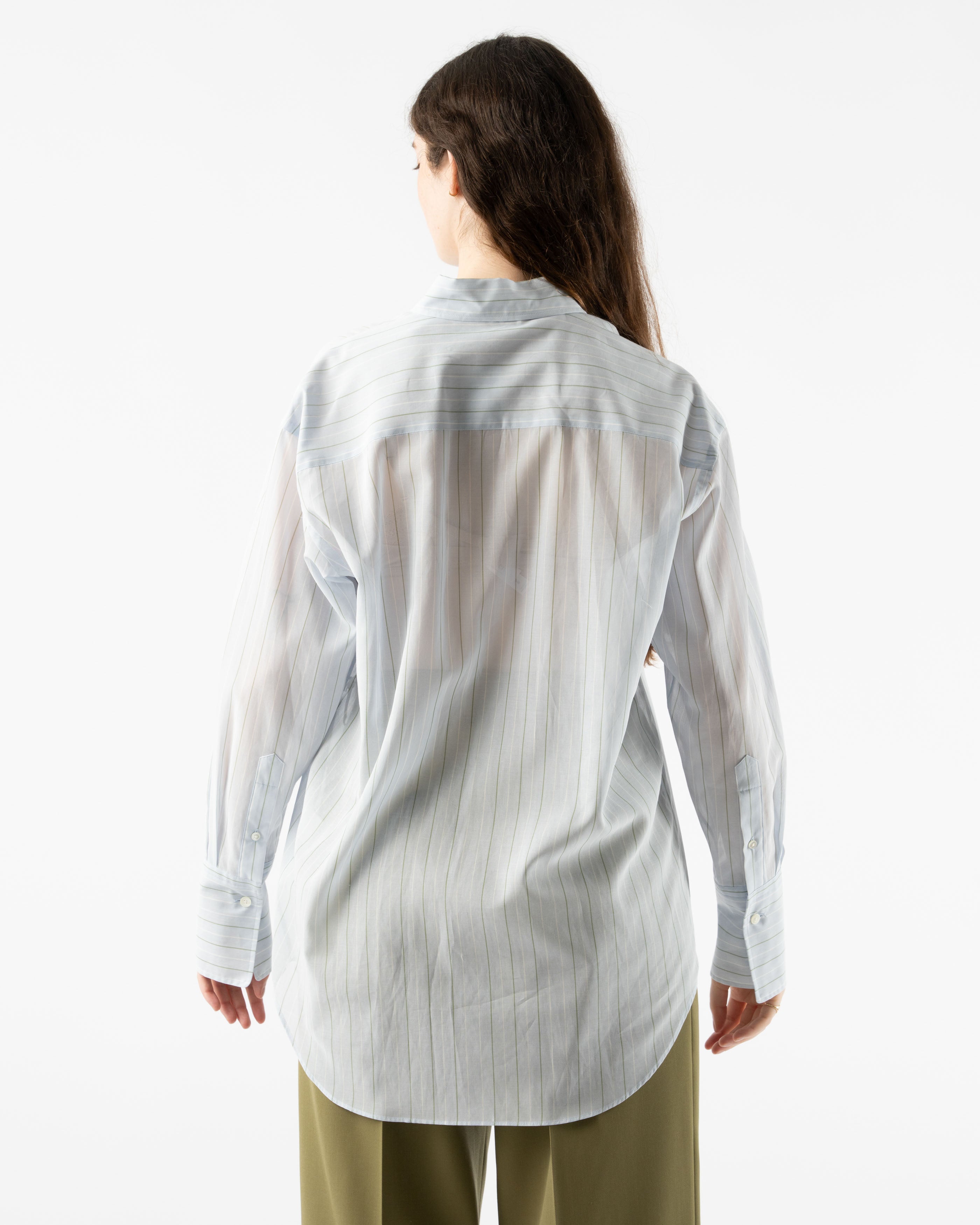 Auralee Hard Twist Finx Organza Stripe Shirt in Light Blue Stripe