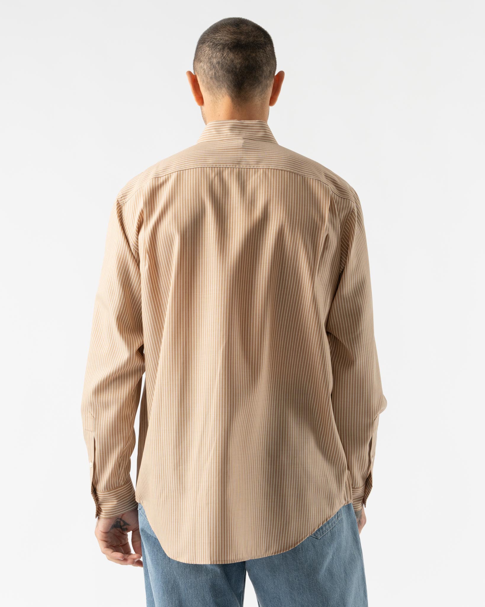 Auralee Super Fine Wool Striped Shirt in Light Brown Stripe