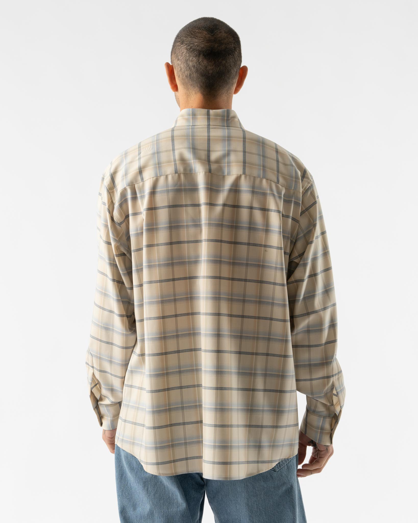 Auralee Super Light Wool Check Shirt in Light Beige Check