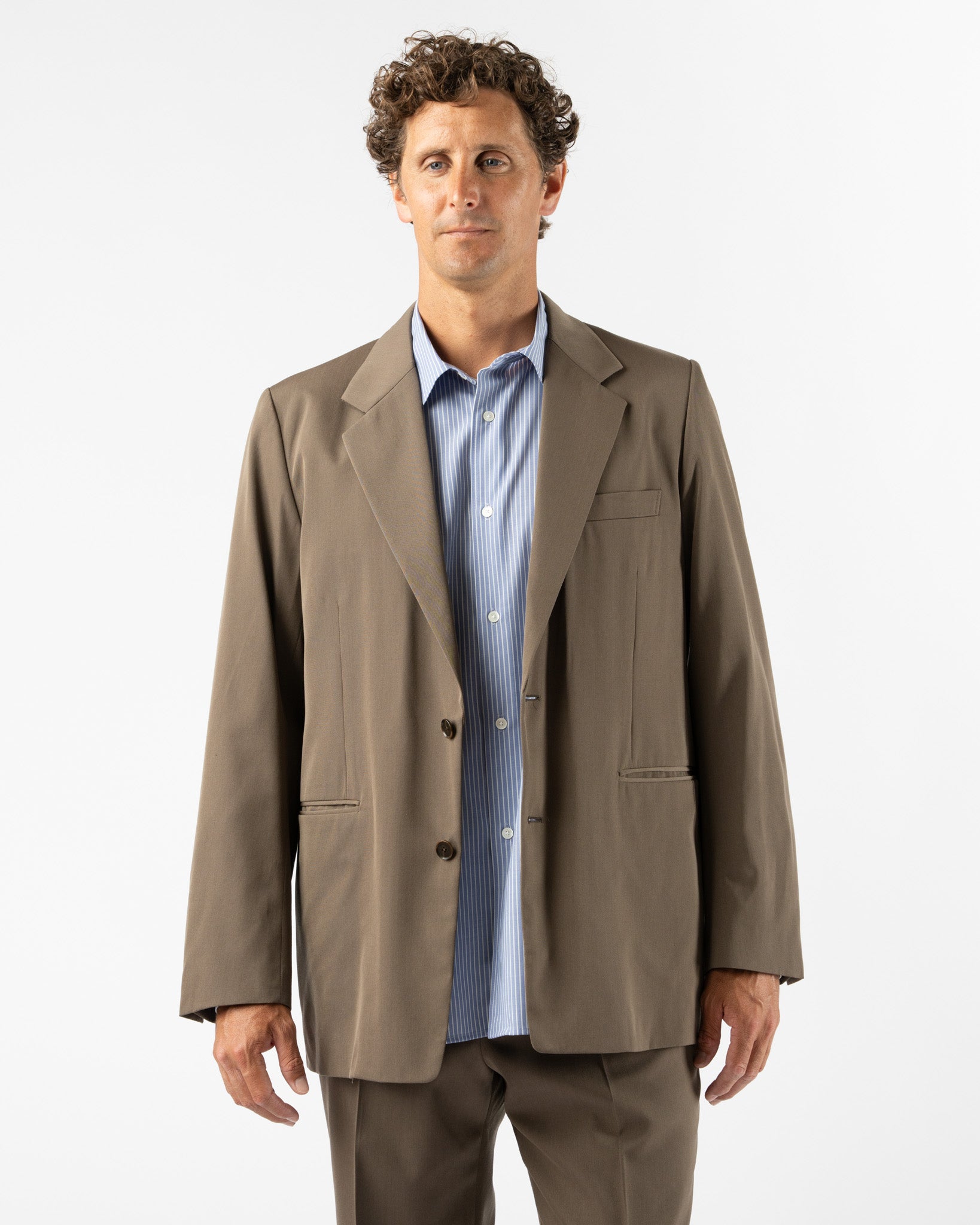 Auralee Light Wool Max Gabardine Jacket in Top Brown Curated at 