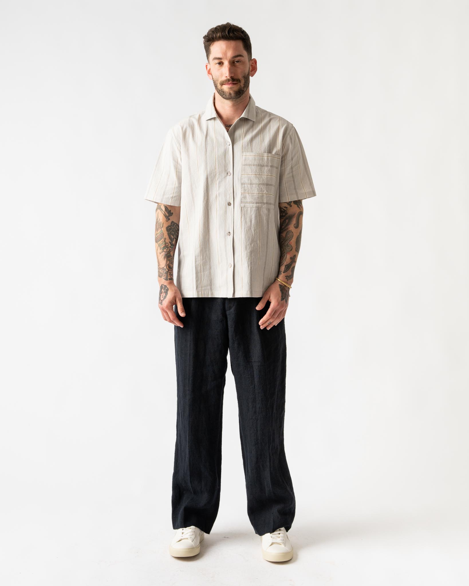 Auralee Linen Silk Tweed Slacks in Dark Navy